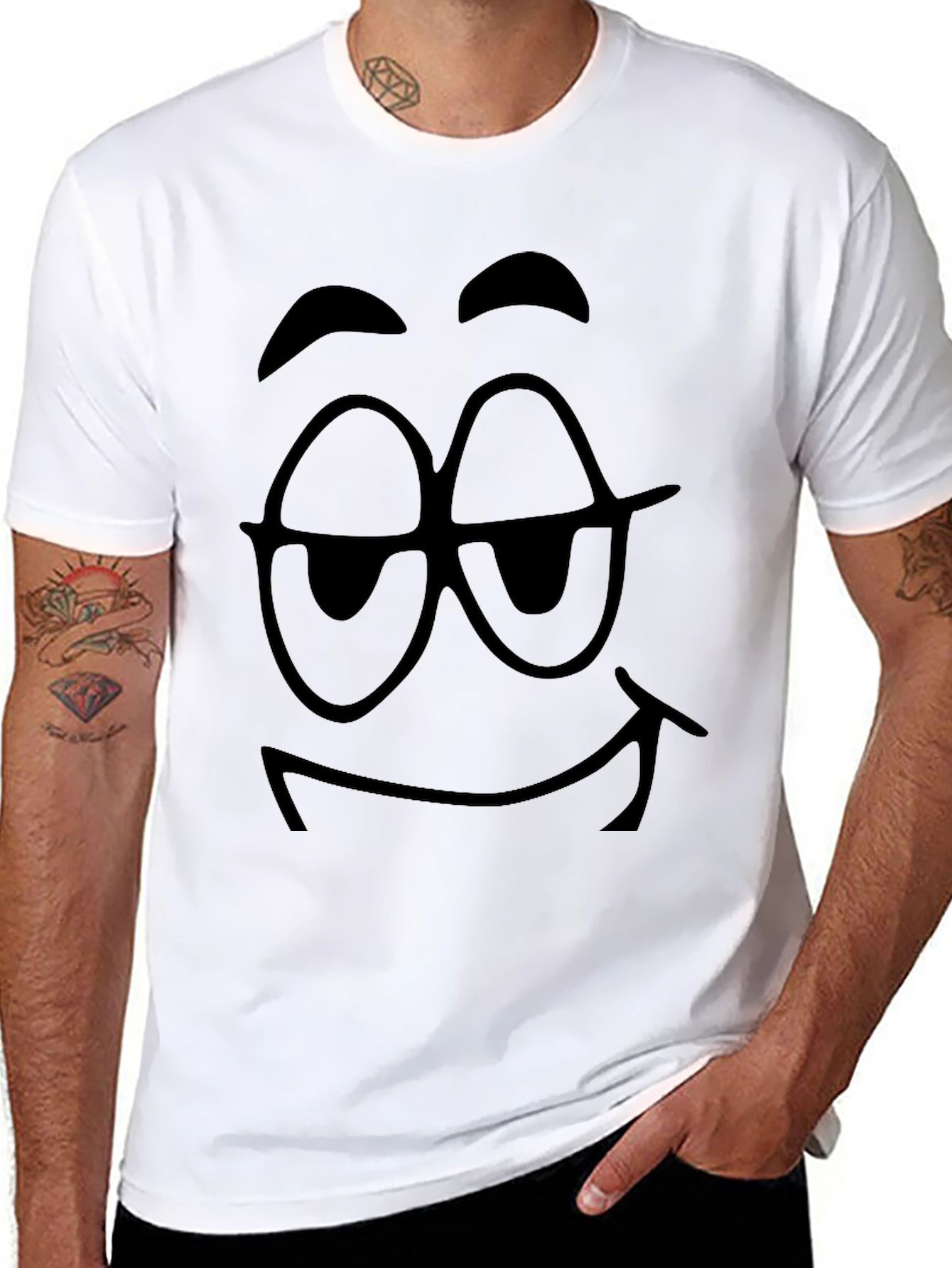 Funny Smirking Face Black T-Shirt