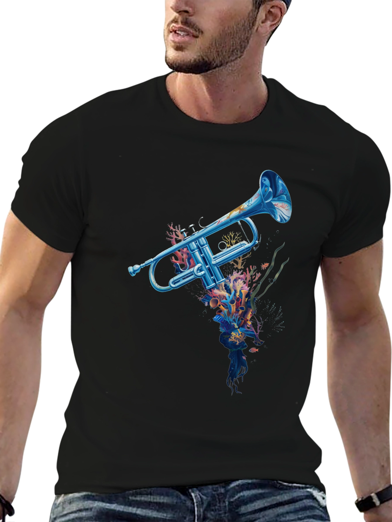 Ocean Trumpet Graphic T-Shirt - Unique Music Lover Tee