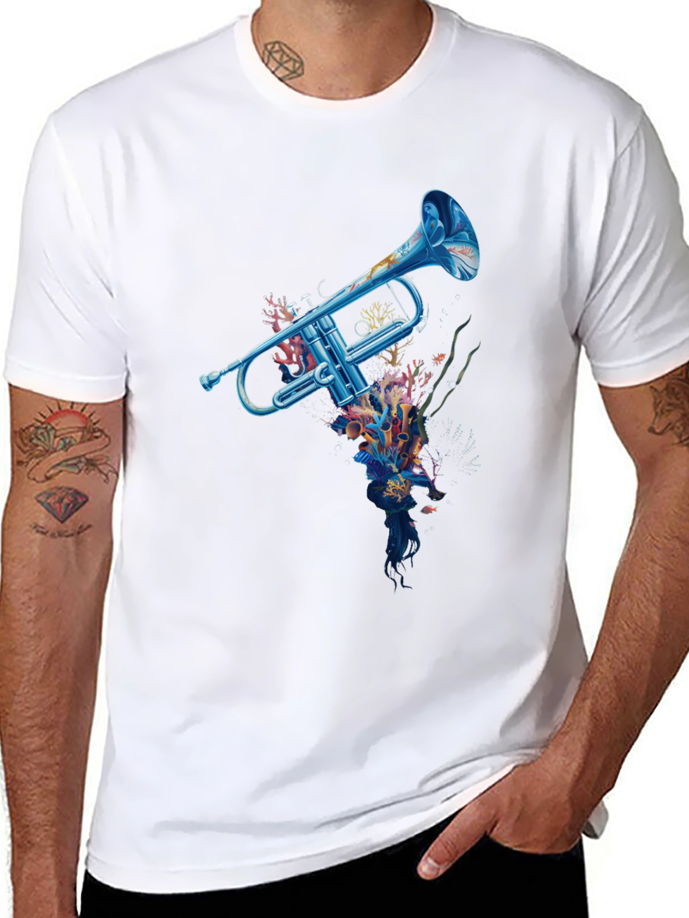 Ocean Trumpet Graphic T-Shirt - Unique Music Lover Tee