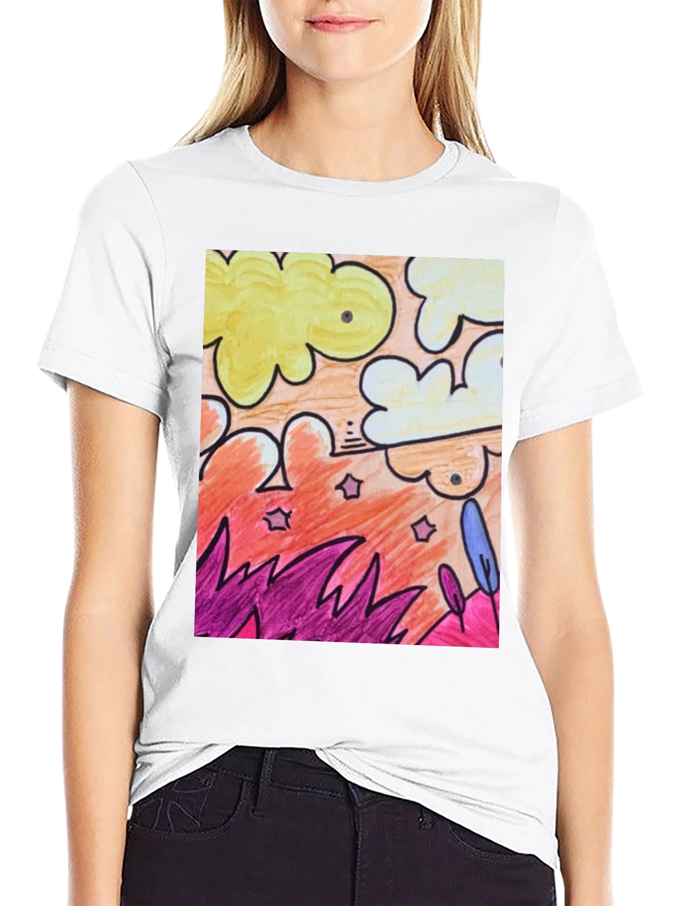 Artistic Graphic T-Shirt - Clouds Plants
