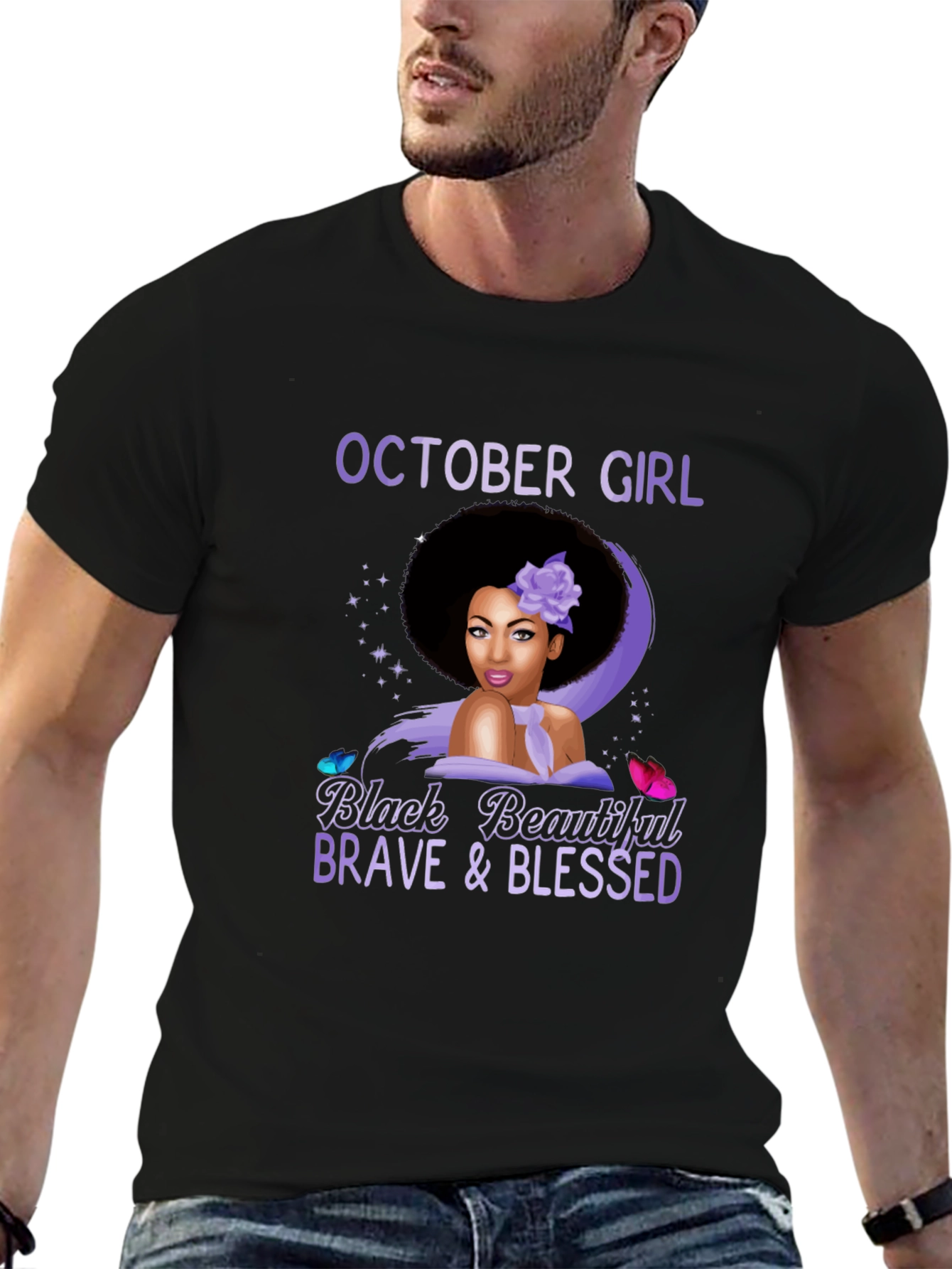 October Girl Black Beautiful Brave & Blessed T-Shirt