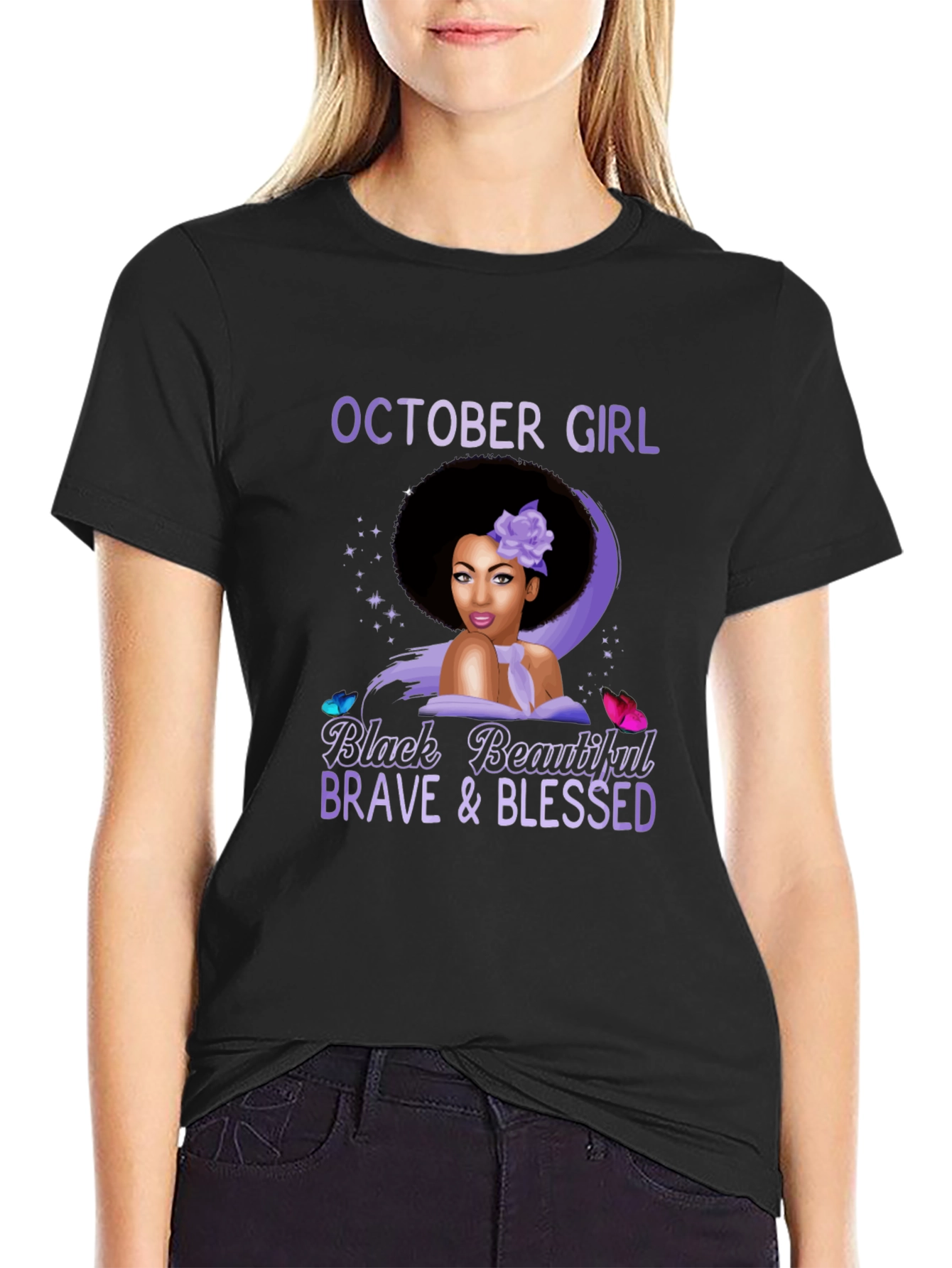 October Girl Black Beautiful Brave & Blessed T-Shirt