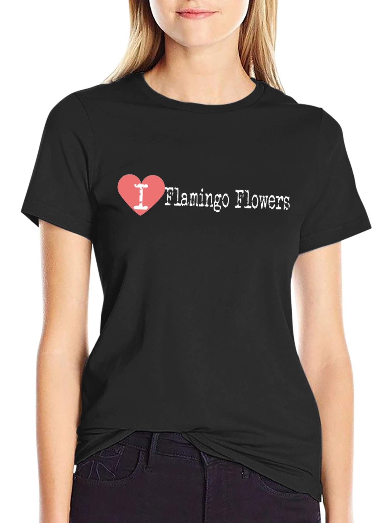 I Heart Flamingo Flowers T-Shirt - Black Cotton Tee