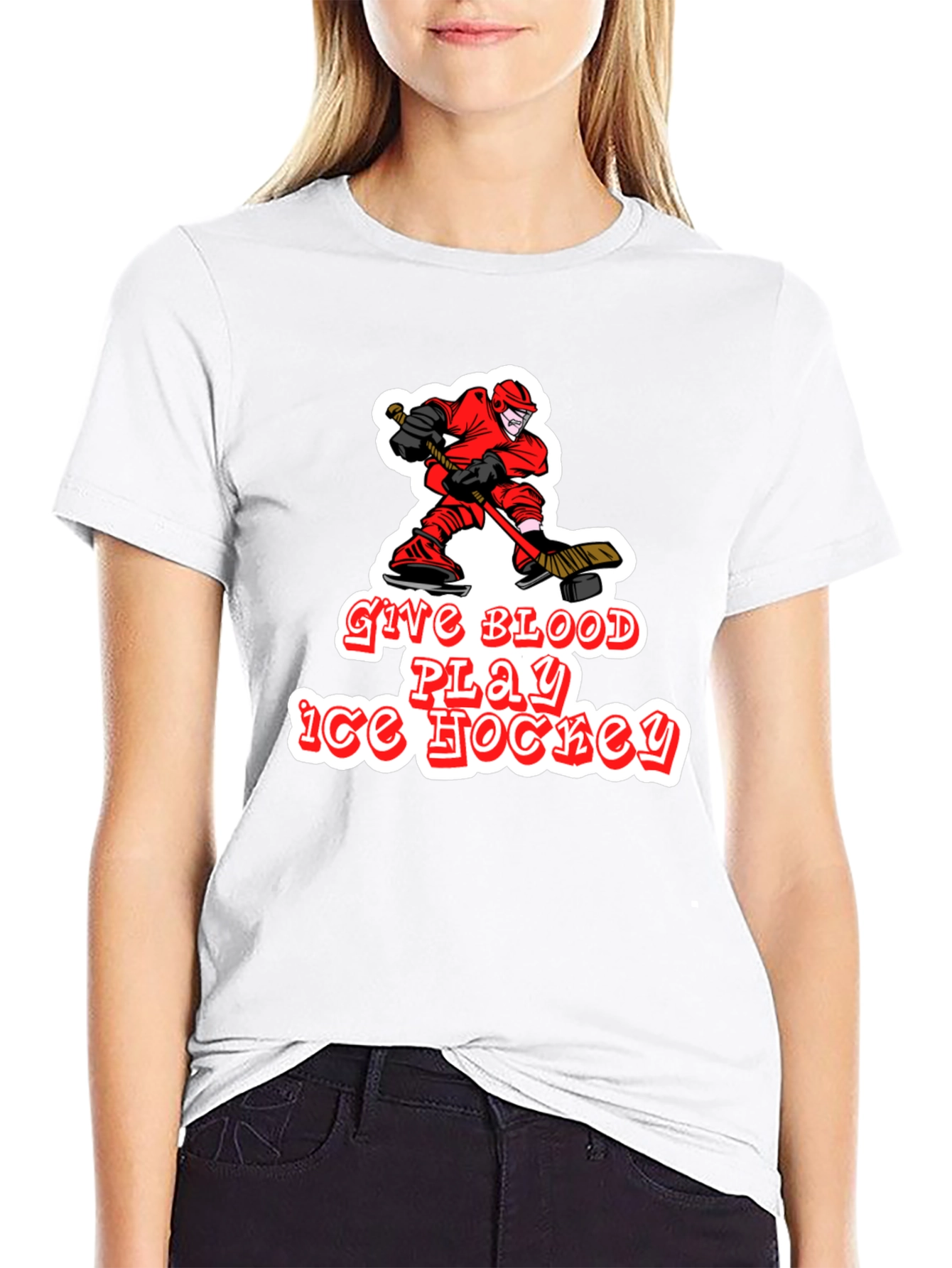 Give Blood Play Ice Hockey Black T-Shirt