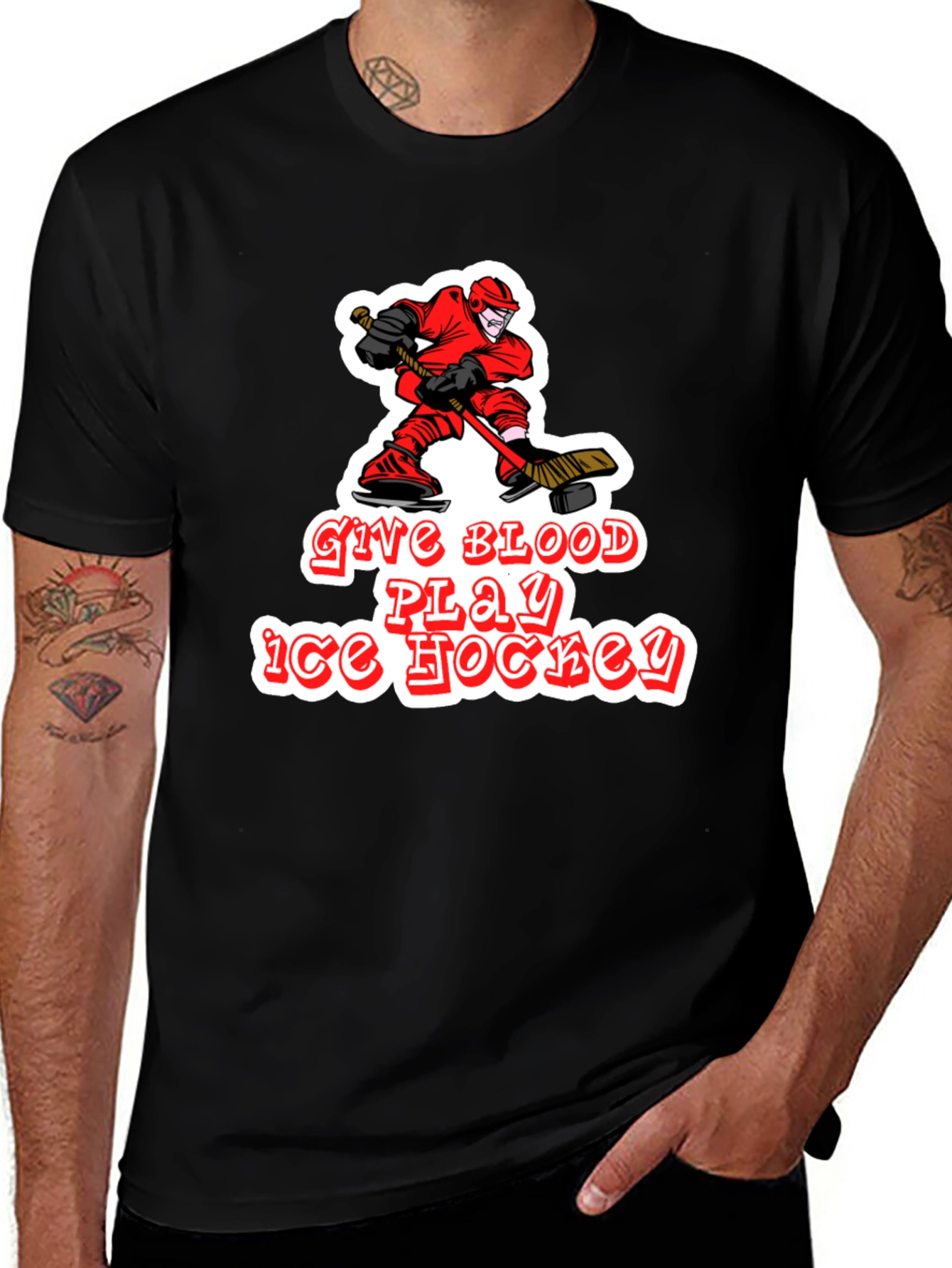 Give Blood Play Ice Hockey Black T-Shirt