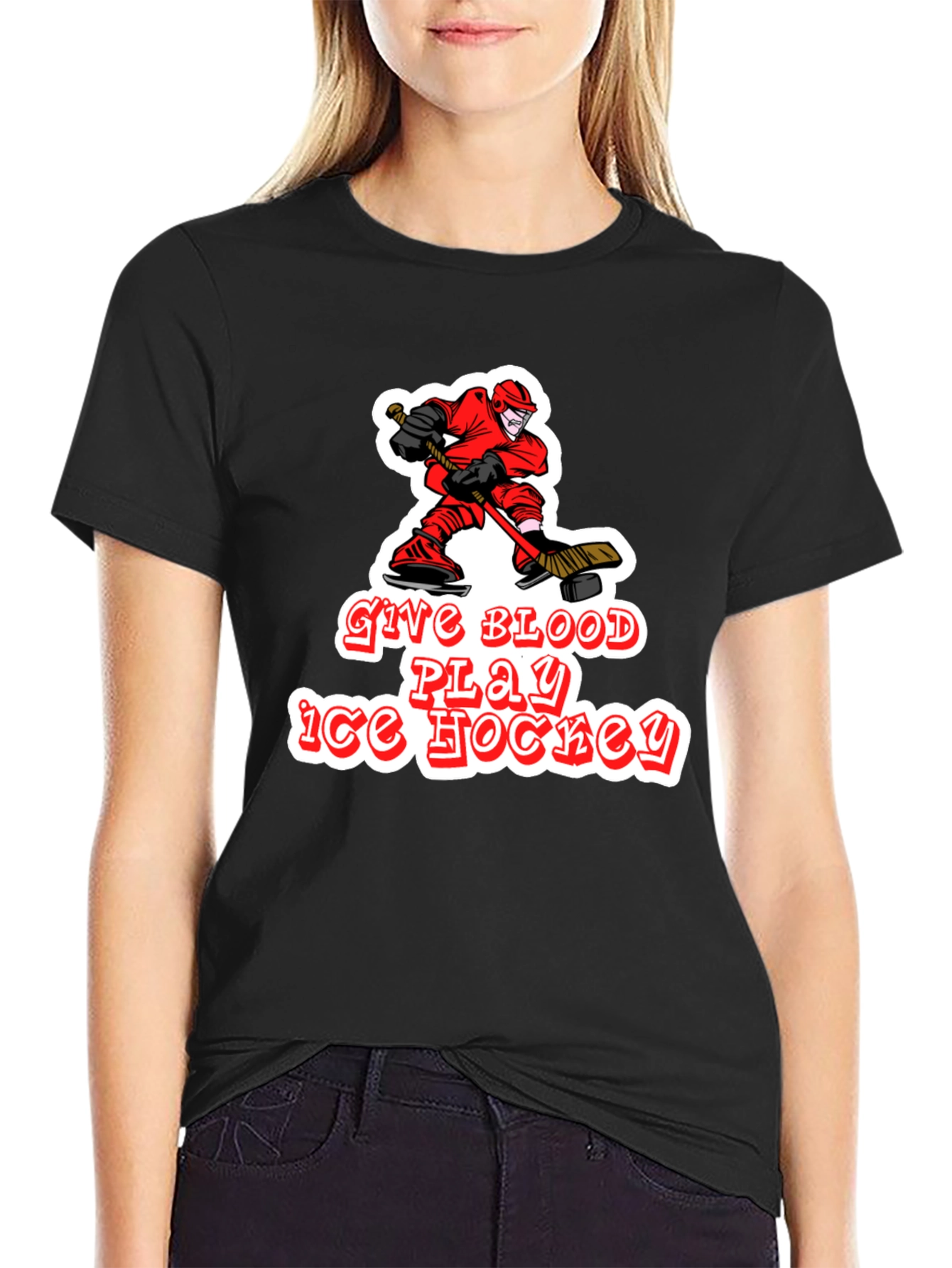 Give Blood Play Ice Hockey Black T-Shirt
