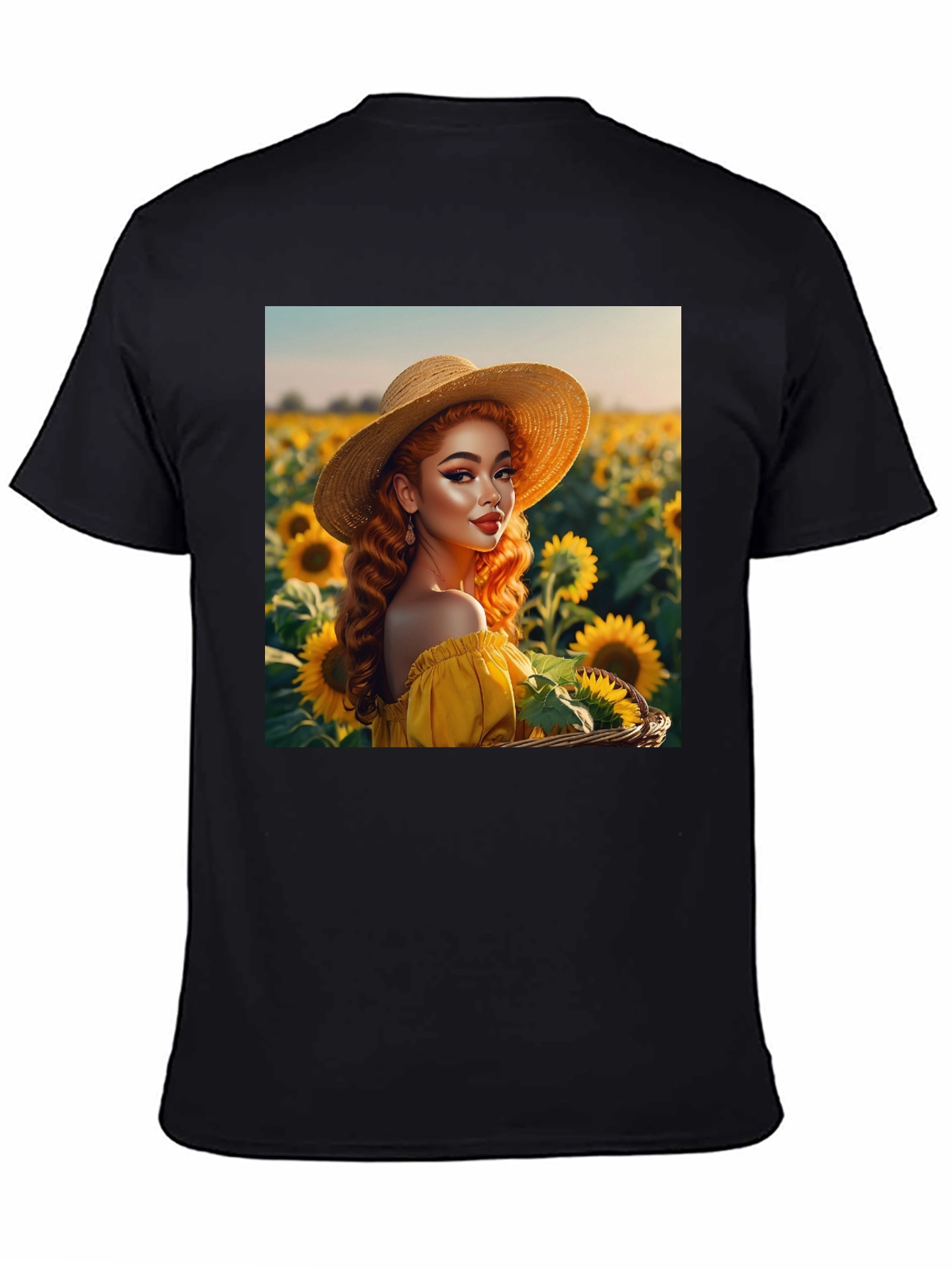 Sunflower Girl Graphic Tee - Black Cotton Blend