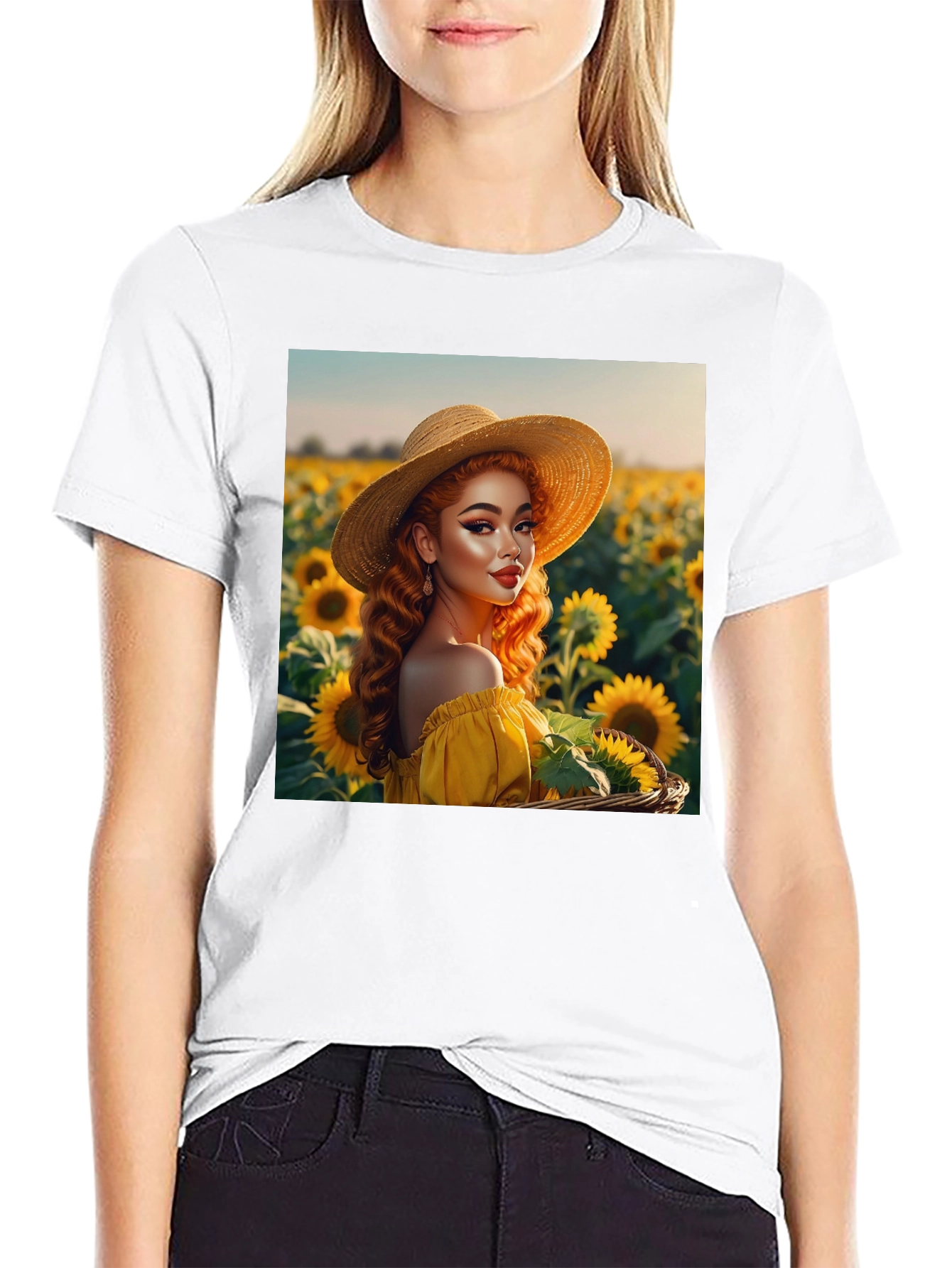Sunflower Girl Graphic Tee - Black Cotton Blend
