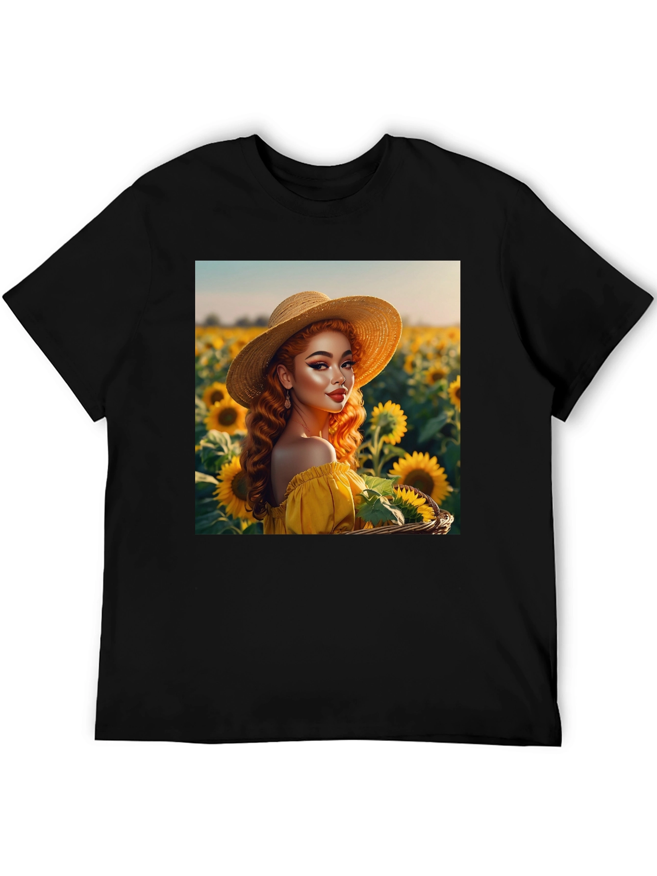Sunflower Girl Graphic Tee - Black Cotton Blend
