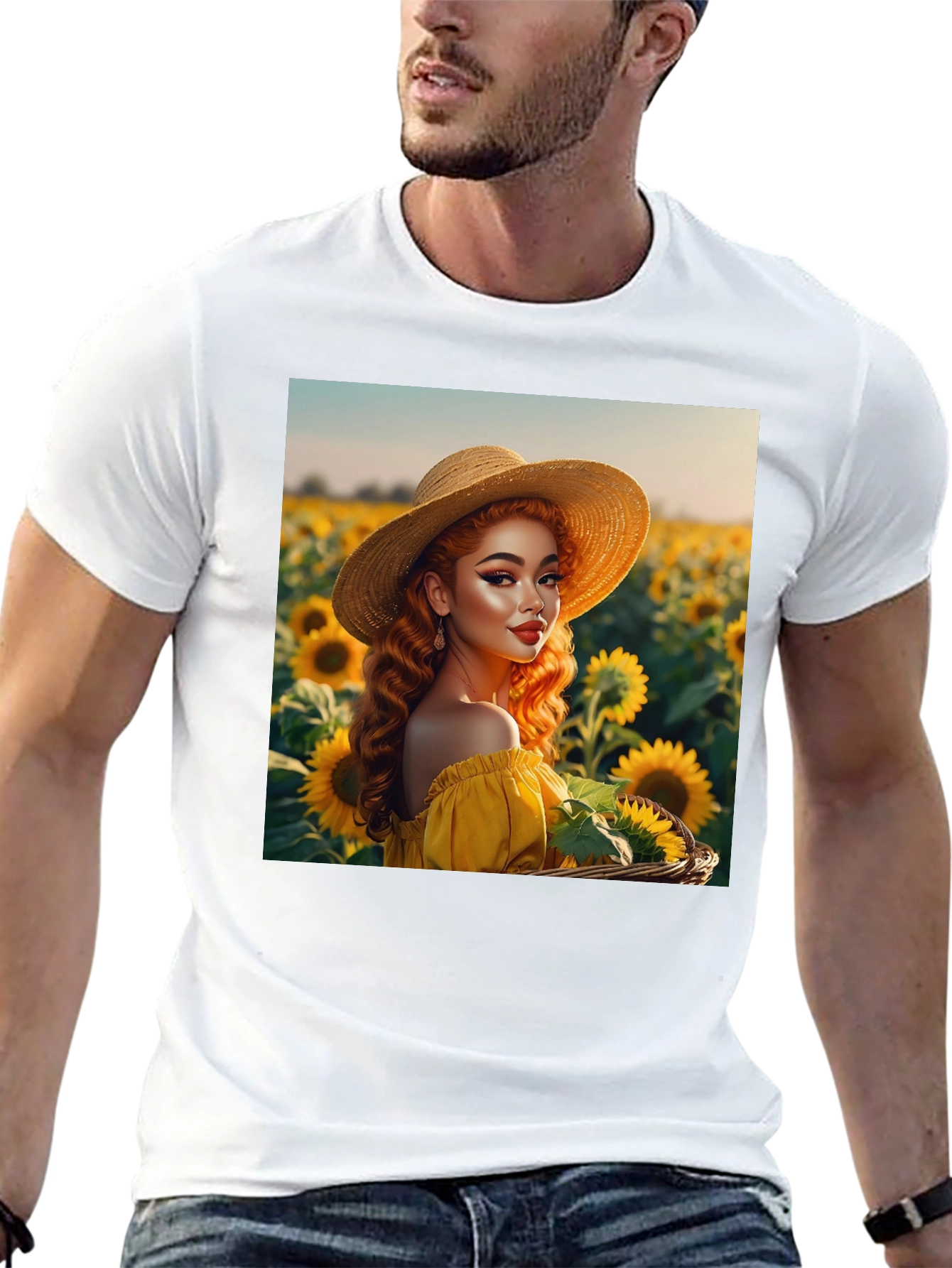 Sunflower Girl Graphic Tee - Black Cotton Blend