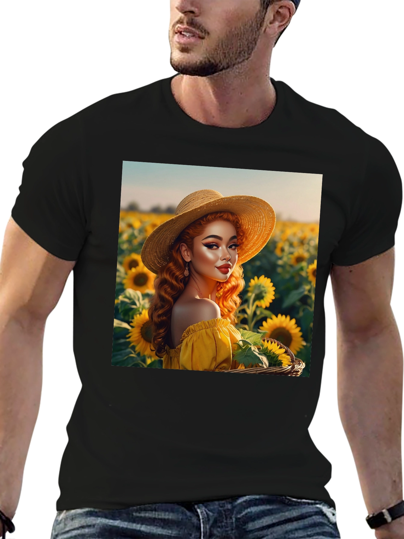 Sunflower Girl Graphic Tee - Black Cotton Blend