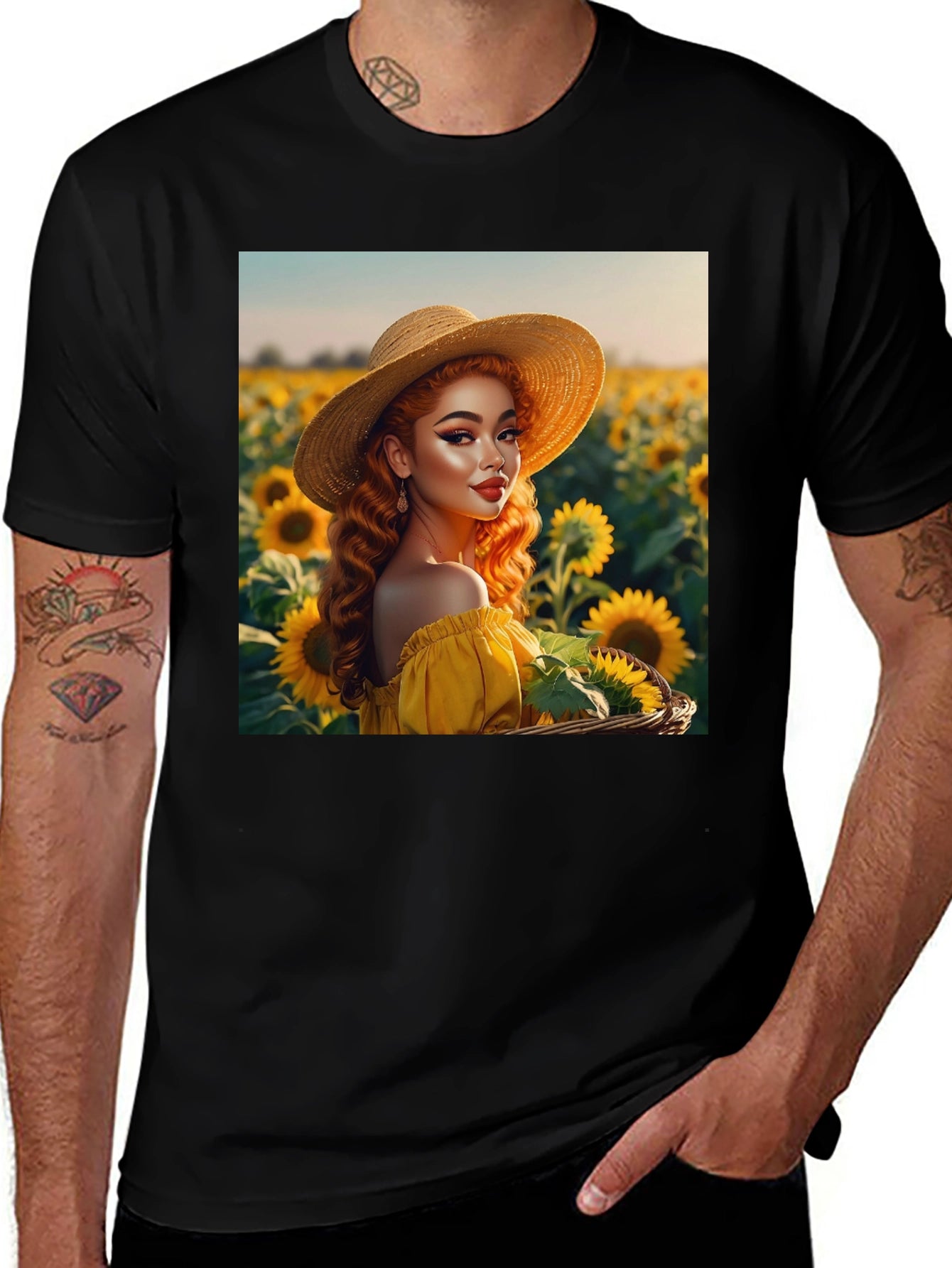 Sunflower Girl Graphic Tee - Black Cotton Blend