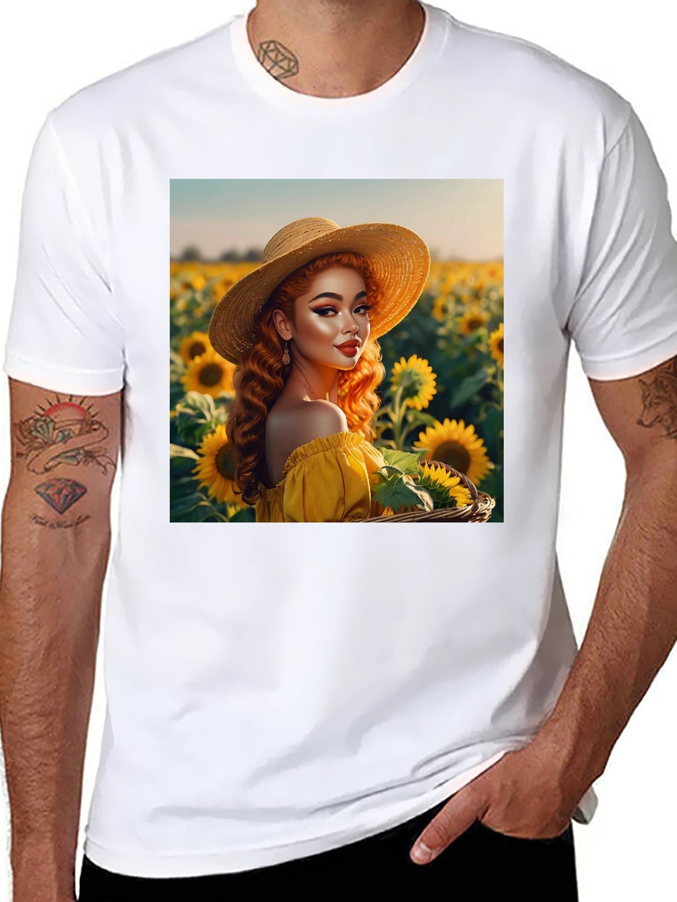 Sunflower Girl Graphic Tee - Black Cotton Blend