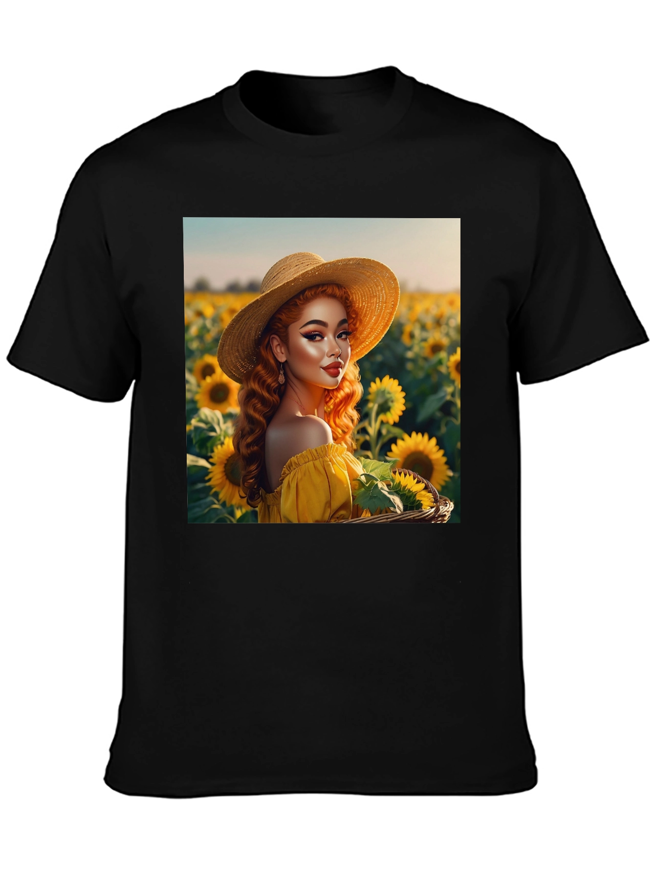 Sunflower Girl Graphic Tee - Black Cotton Blend