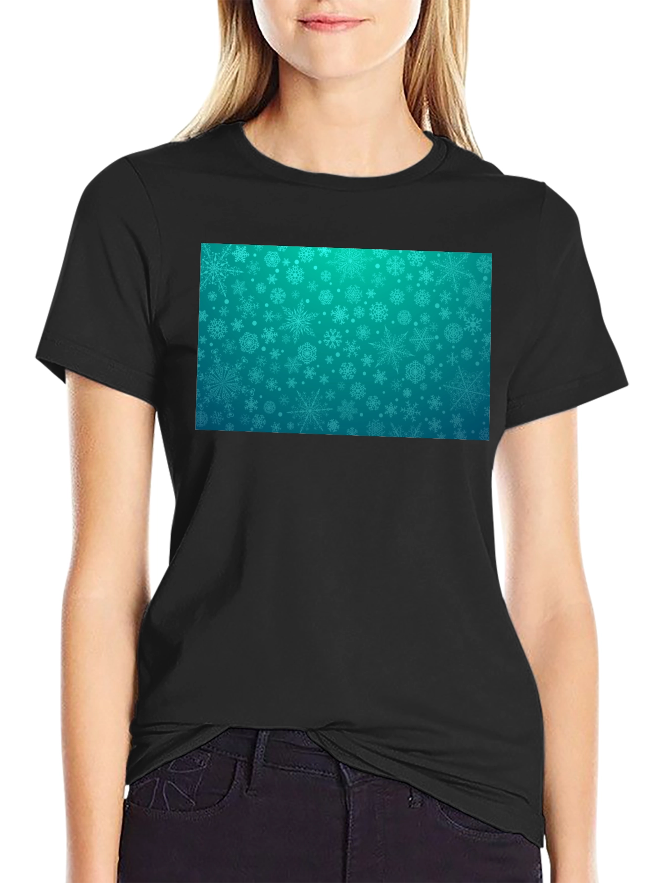 Snowflake Pattern Black T-Shirt