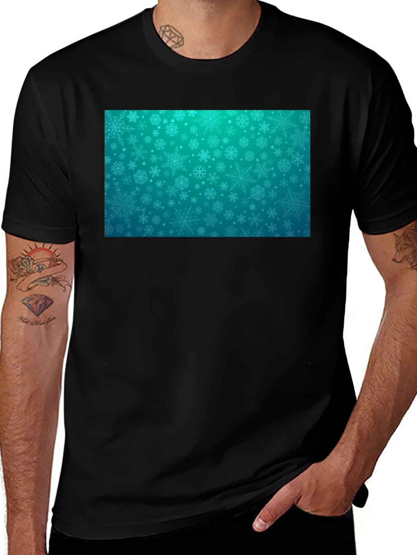 Snowflake Pattern Black T-Shirt