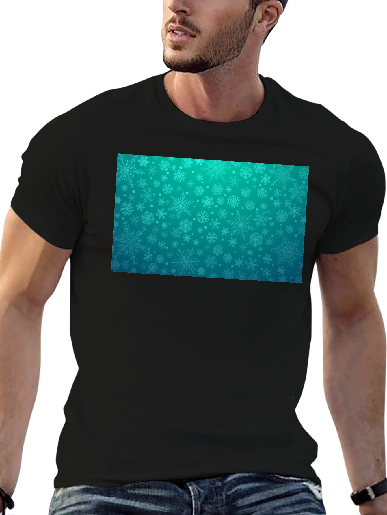 Snowflake Pattern Black T-Shirt