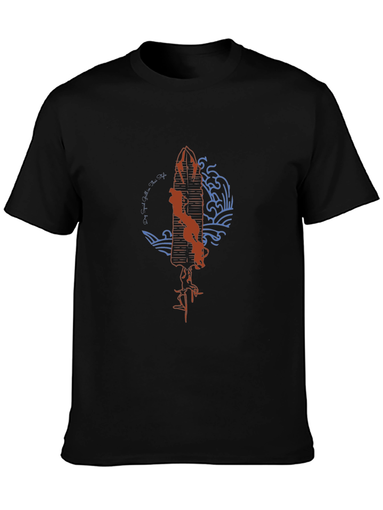 Surfboard & Waves Graphic Black T-Shirt