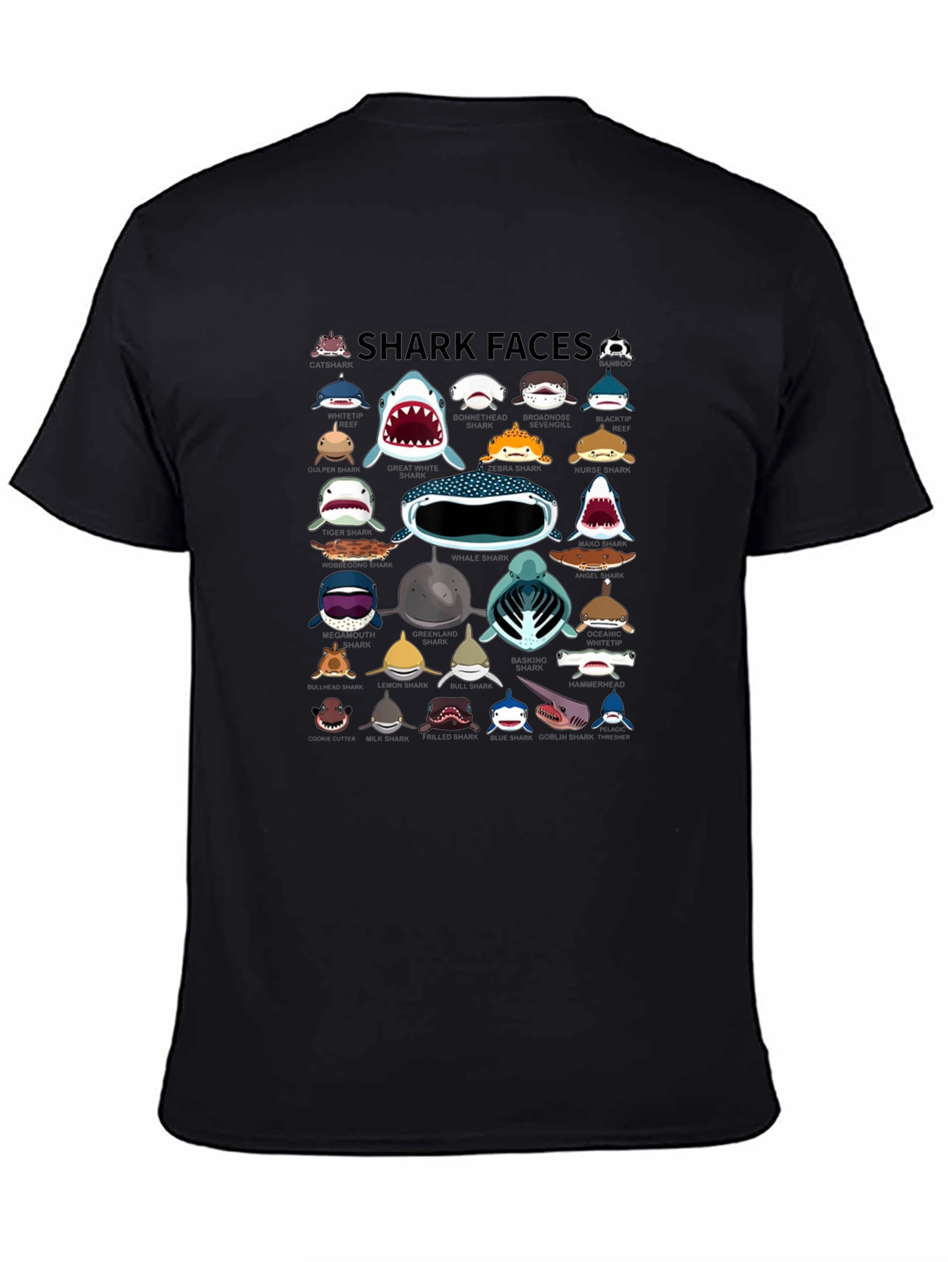 Shark Faces Graphic Print Crew Neck T-Shirt