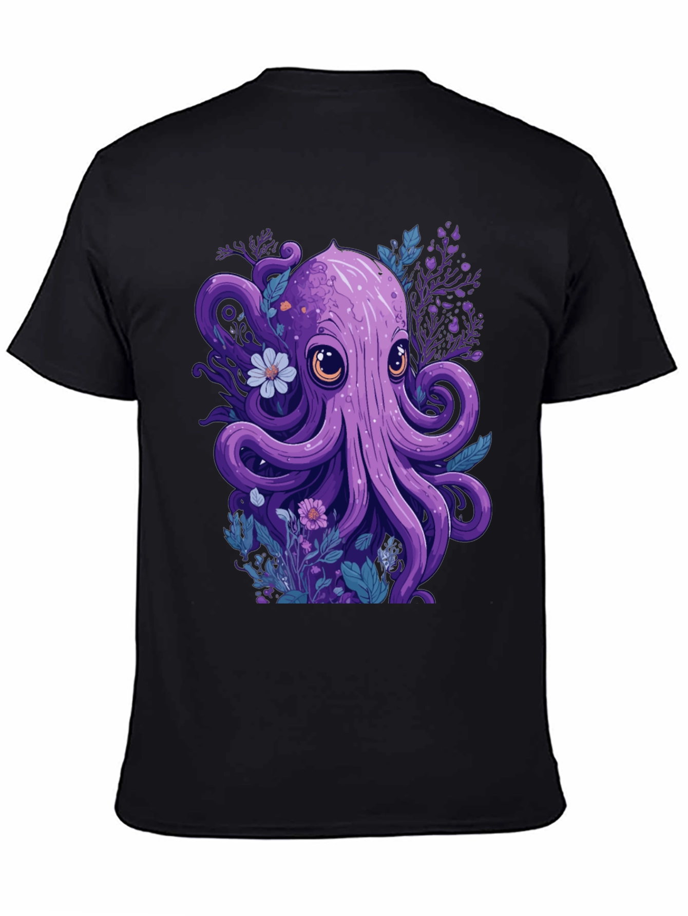 Whimsical Octopus Graphic Tee - Black Cotton Comfort