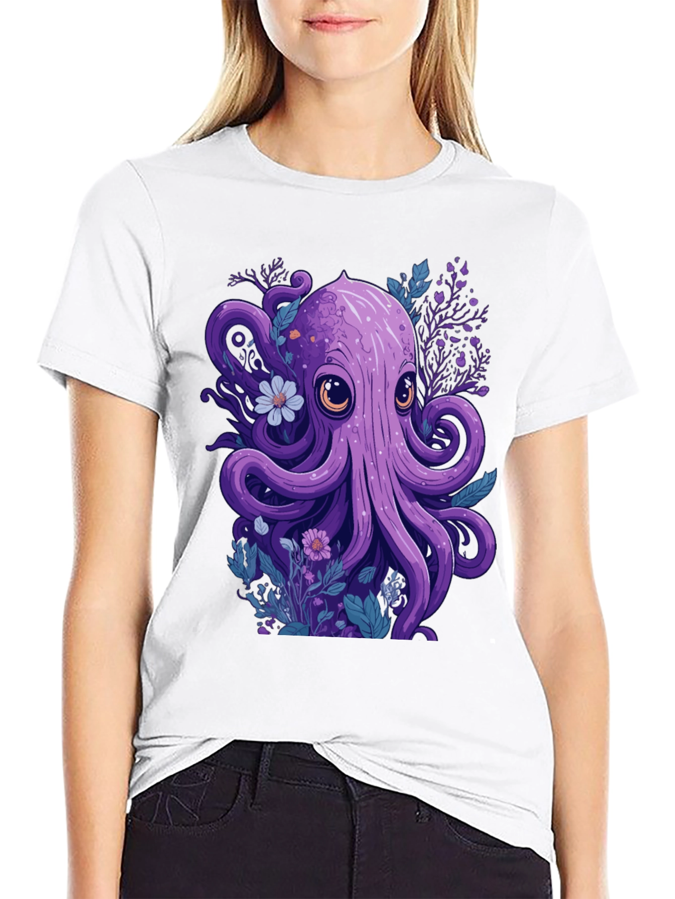 Whimsical Octopus Graphic Tee - Black Cotton Comfort