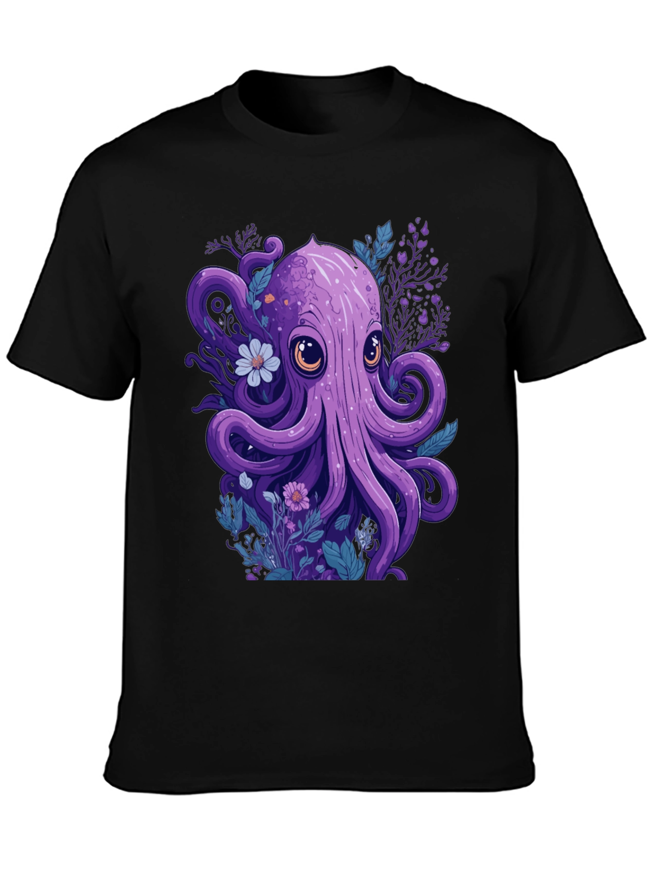 Whimsical Octopus Graphic Tee - Black Cotton Comfort