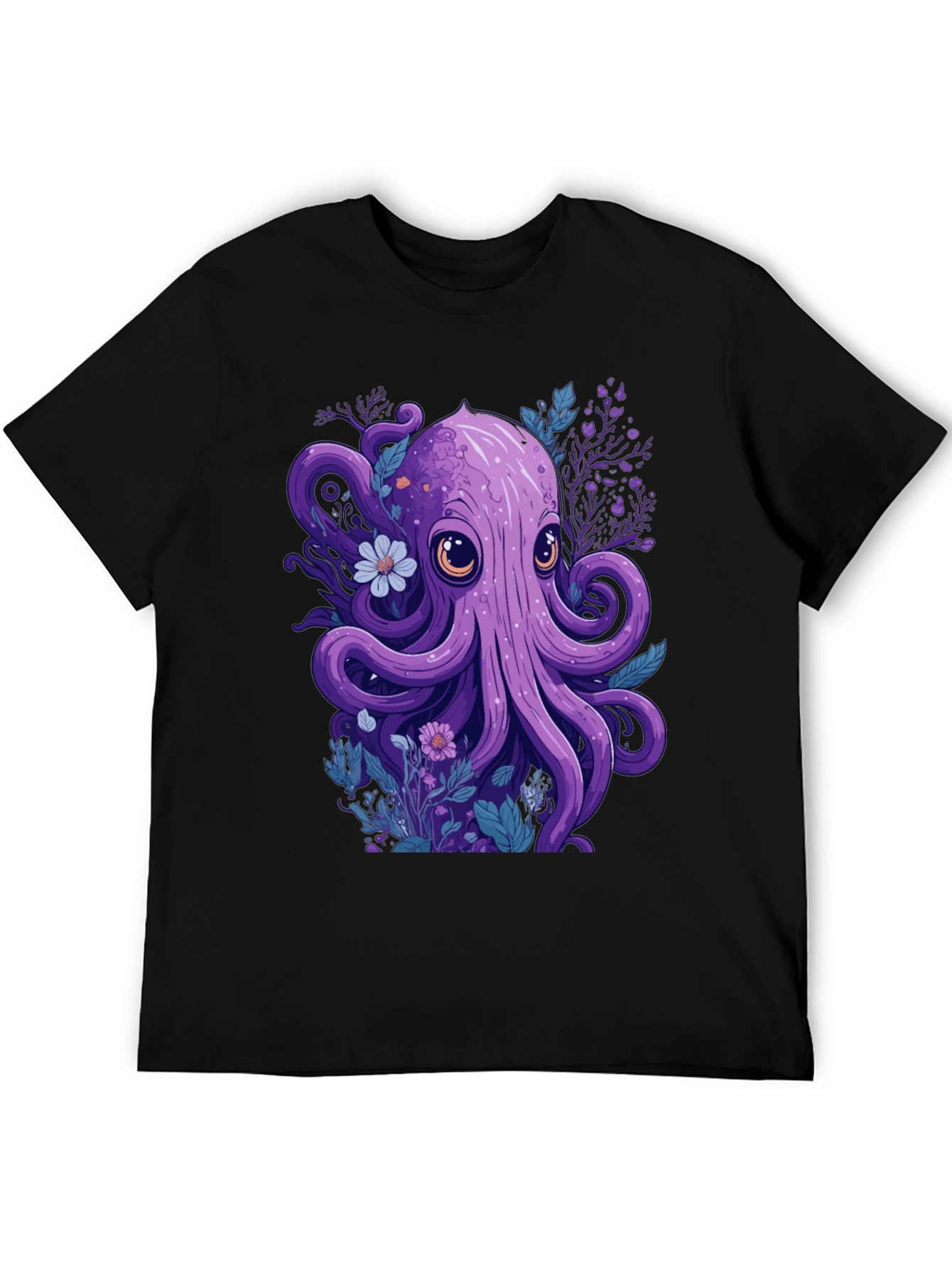 Whimsical Octopus Graphic Tee - Black Cotton Comfort