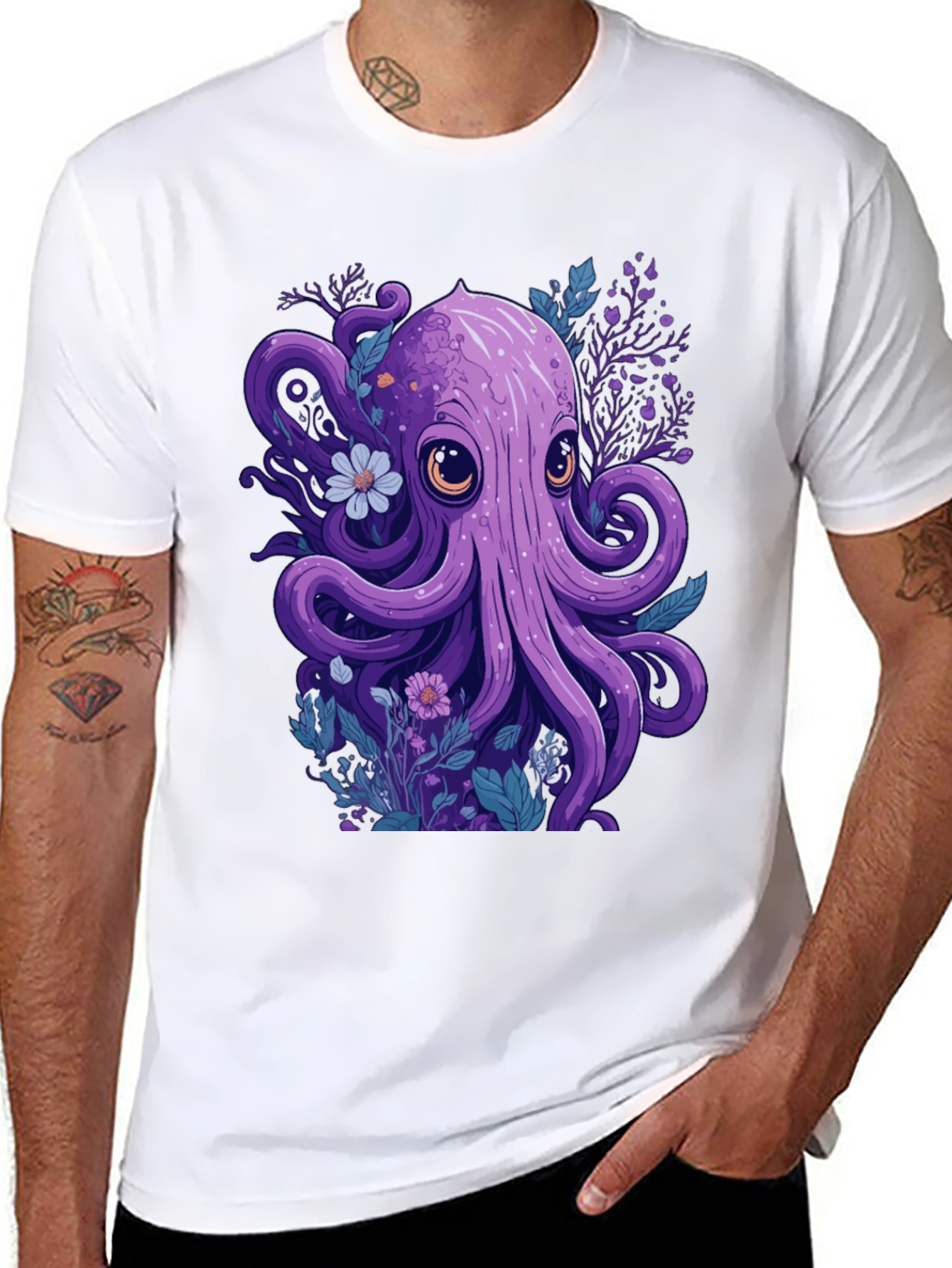 Whimsical Octopus Graphic Tee - Black Cotton Comfort