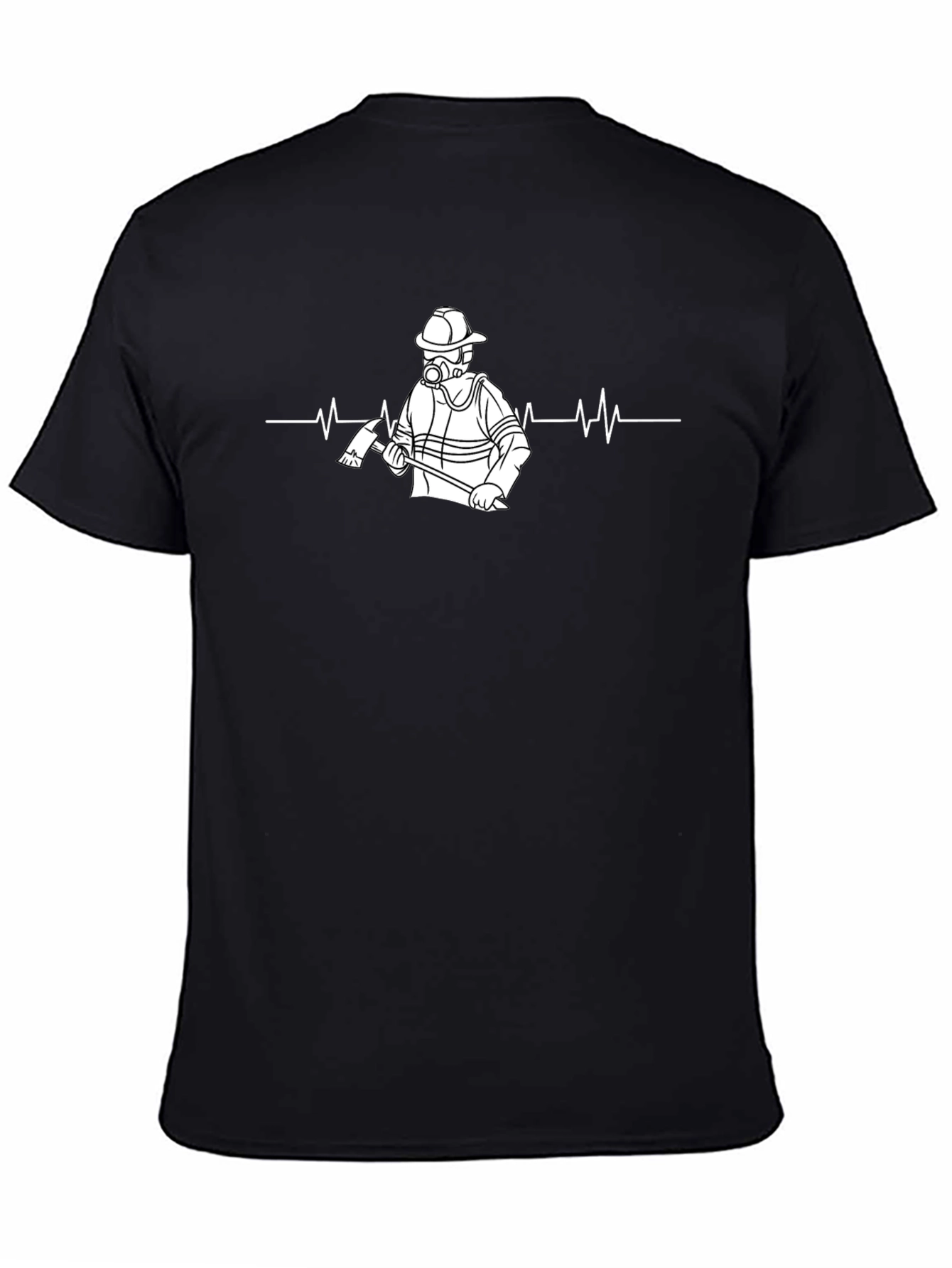 Firefighter Heartbeat T-Shirt - Black Cotton Crew Neck