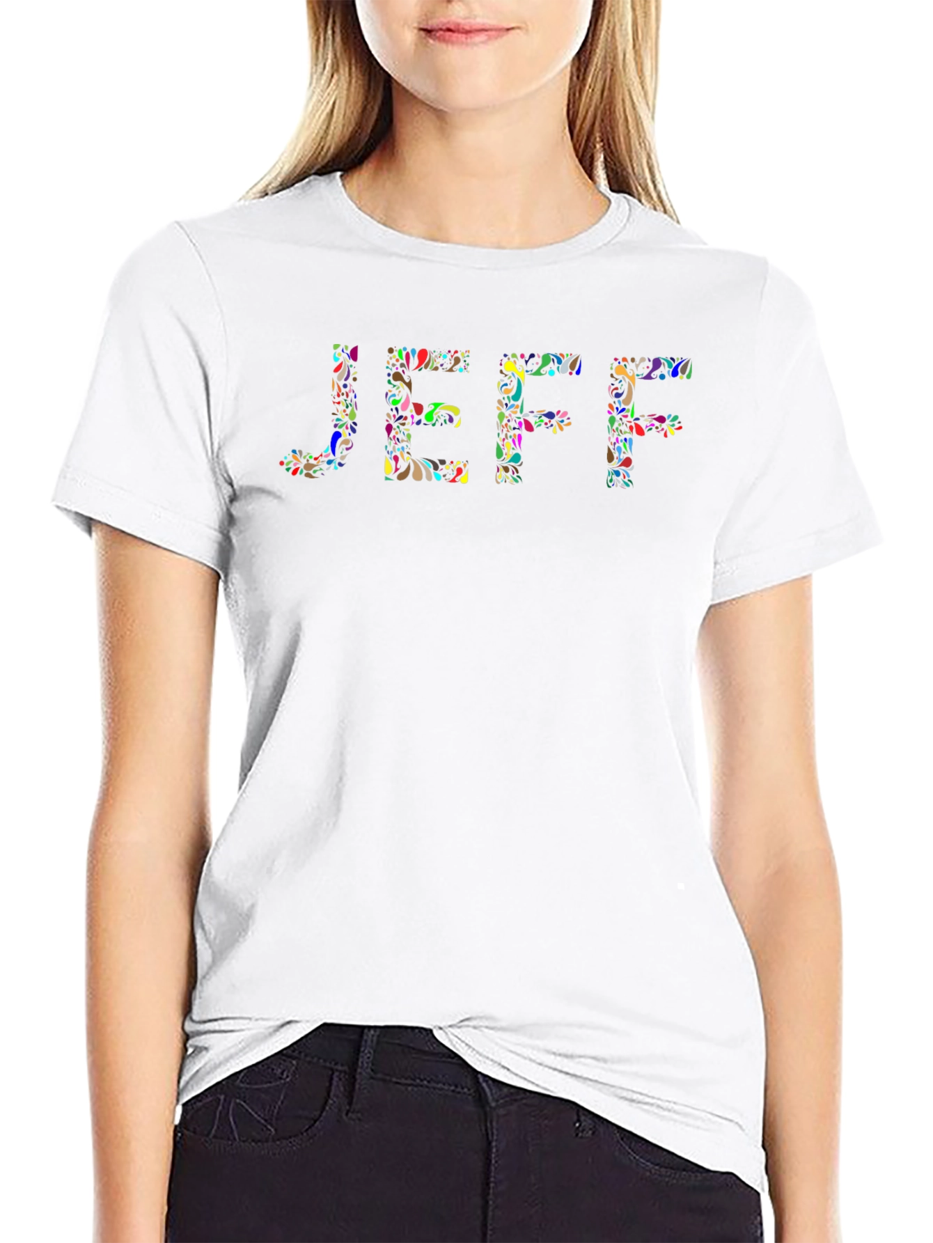JEFF Floral Word Art Black T-Shirt