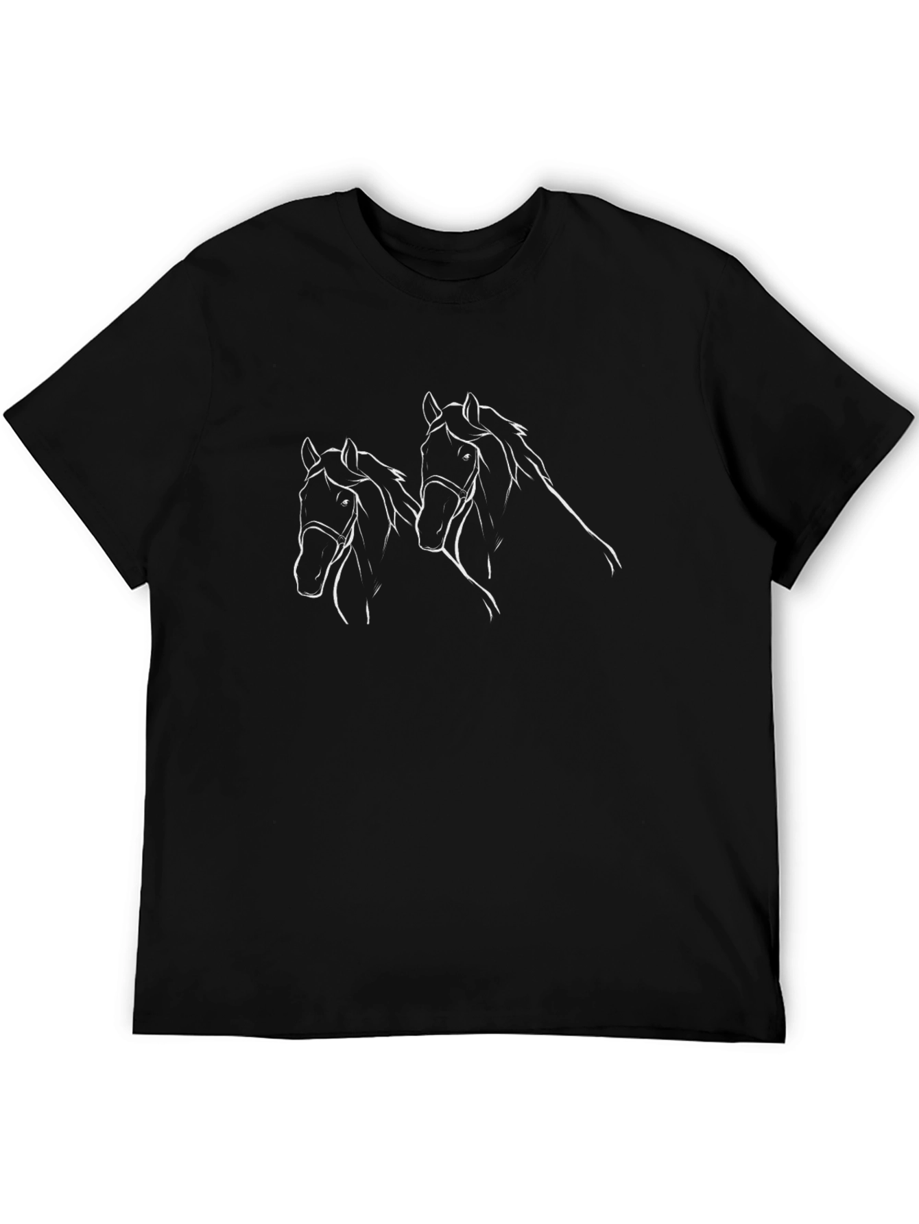 Horse Sketch Graphic Tee - Black Cotton T-Shirt