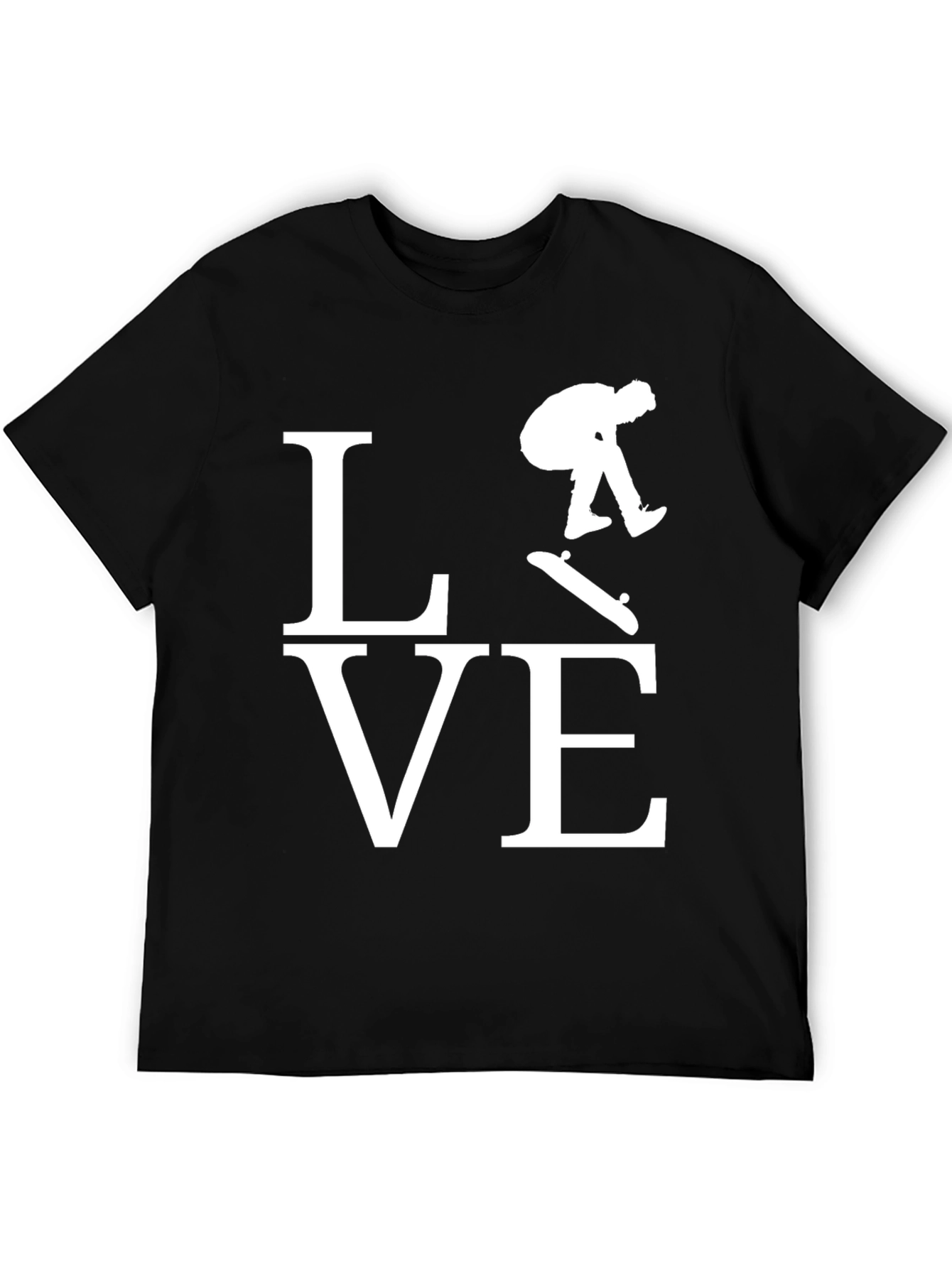 Skateboard LOVE Graphic Tee - Black Cotton T-Shirt