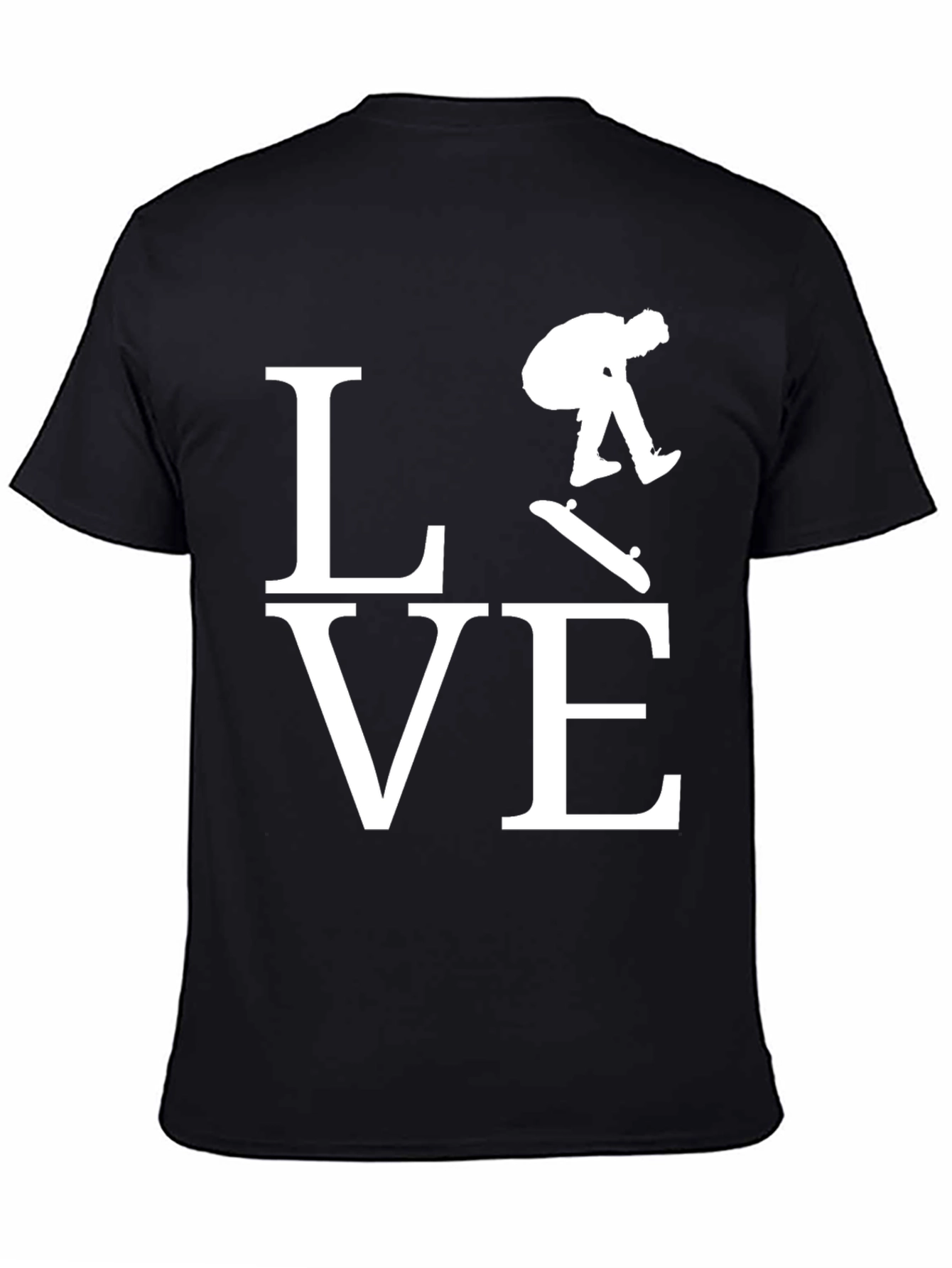Skateboard LOVE Graphic Tee - Black Cotton T-Shirt