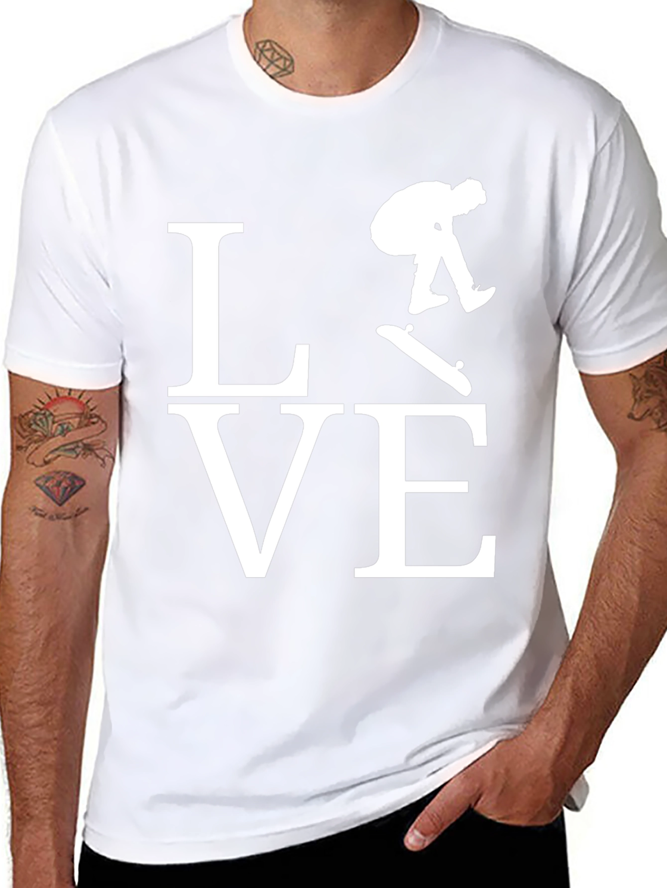 Skateboard LOVE Graphic Tee - Black Cotton T-Shirt