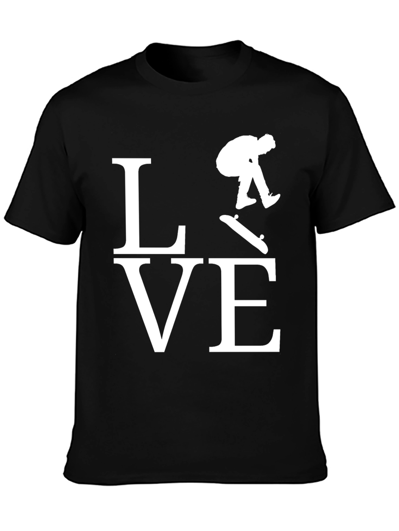 Skateboard LOVE Graphic Tee - Black Cotton T-Shirt