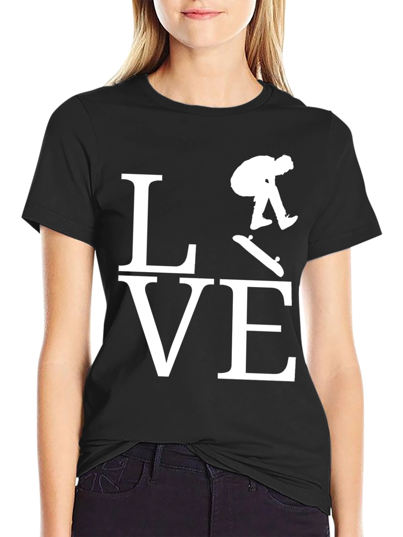 Skateboard LOVE Graphic Tee - Black Cotton T-Shirt