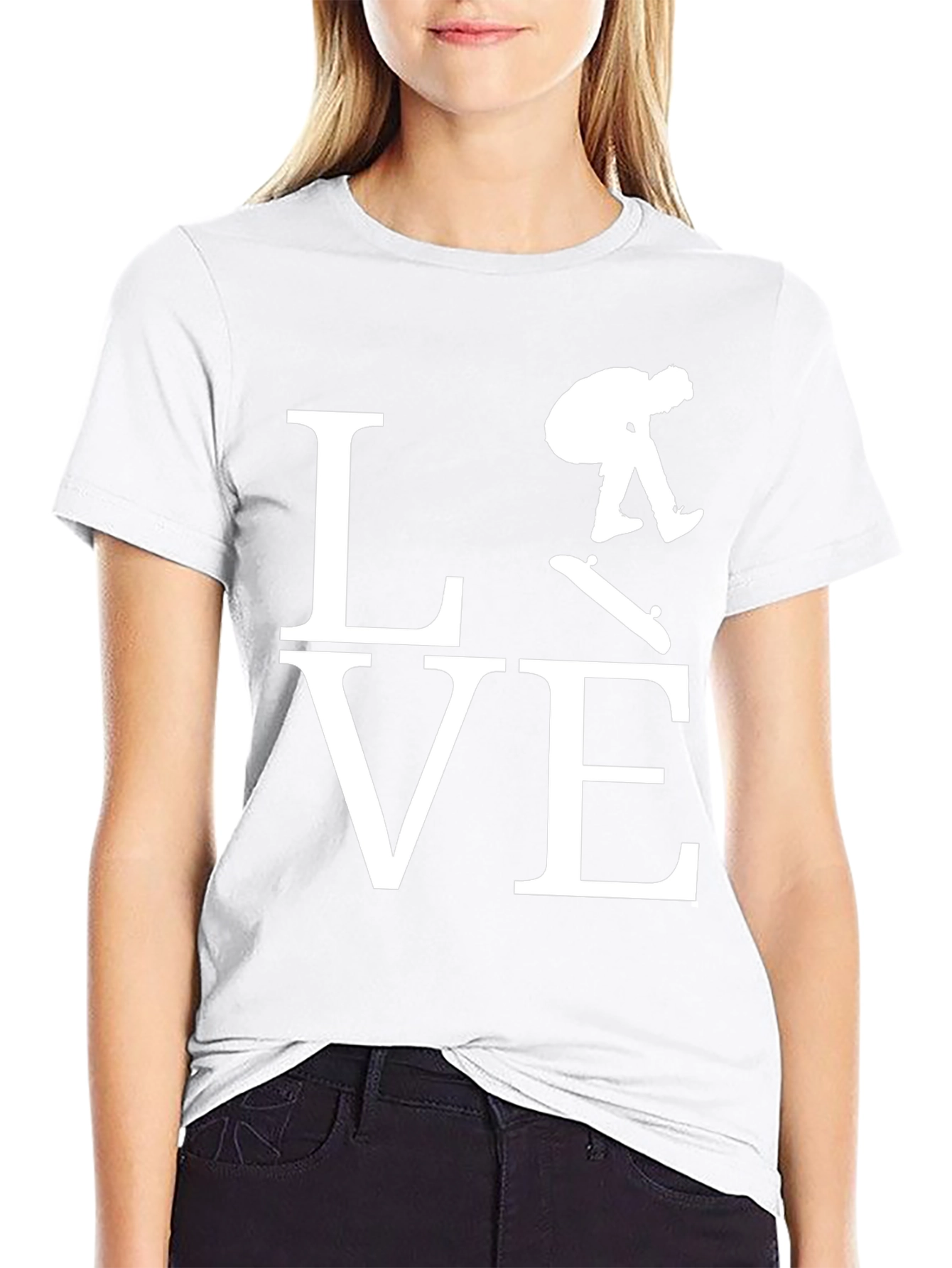 Skateboard LOVE Graphic Tee - Black Cotton T-Shirt