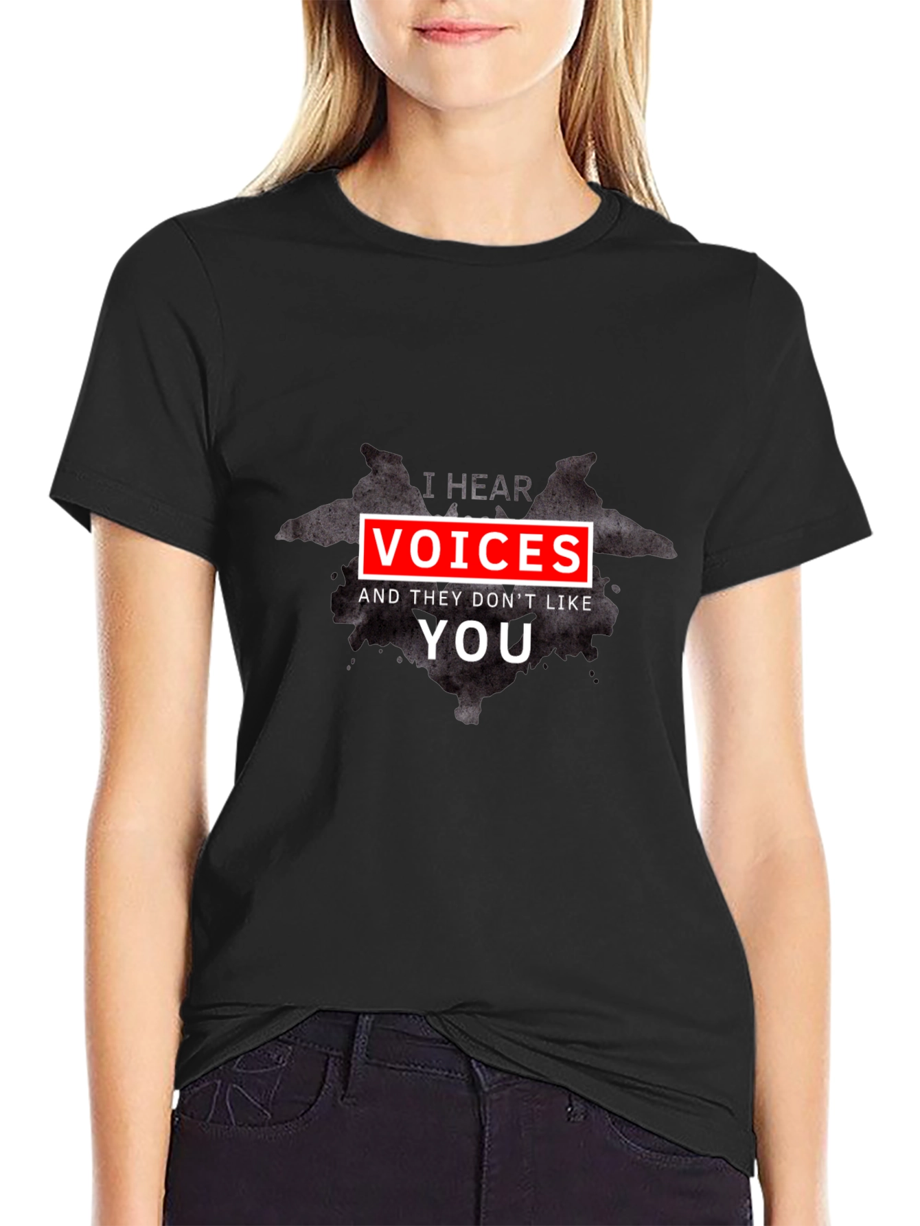I Hear Voices Funny Black T-Shirt