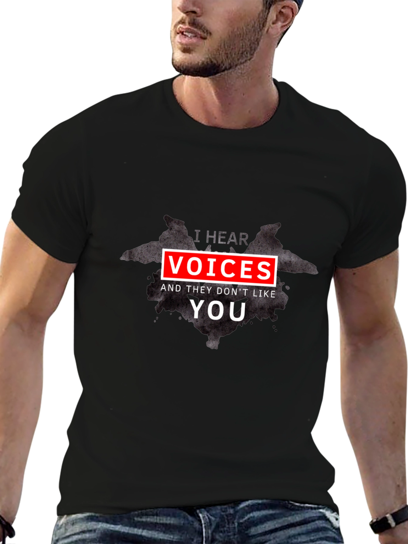 I Hear Voices Funny Black T-Shirt