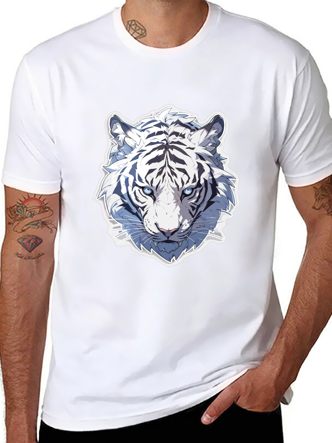 White Tiger Graphic Tee - Cool Animal Design