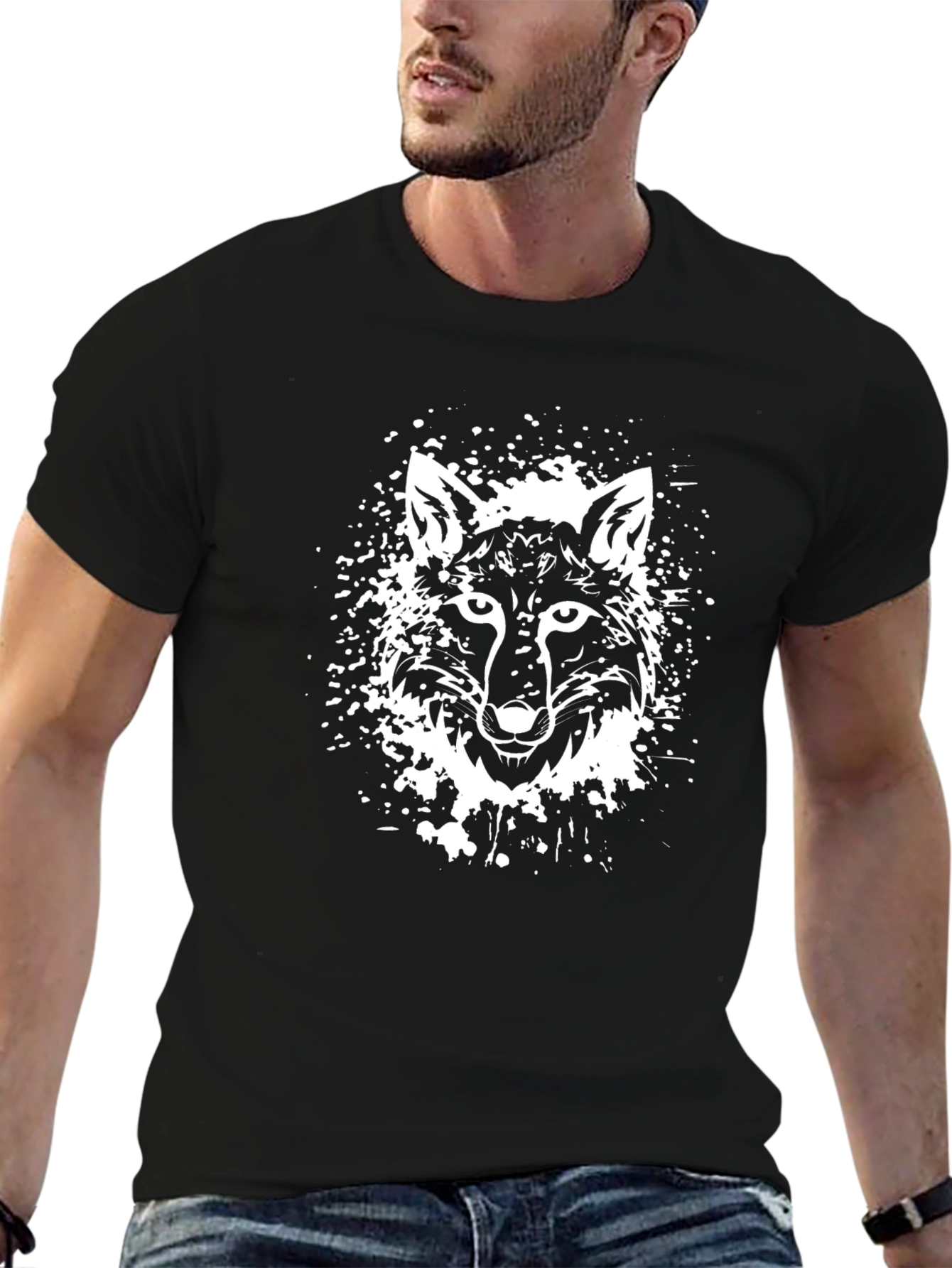 Black Tee with Abstract Fox Graphic