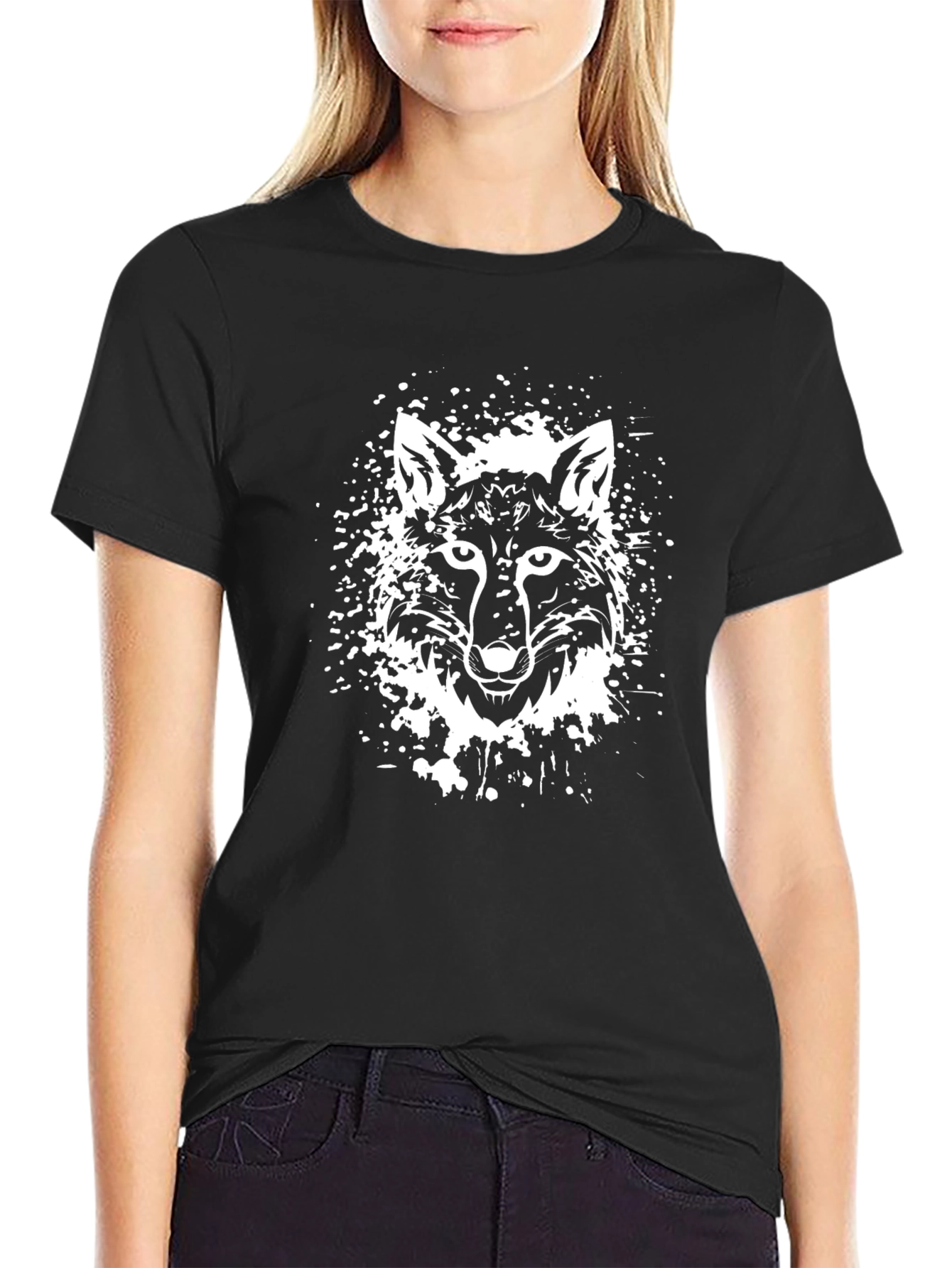 Black Tee with Abstract Fox Graphic