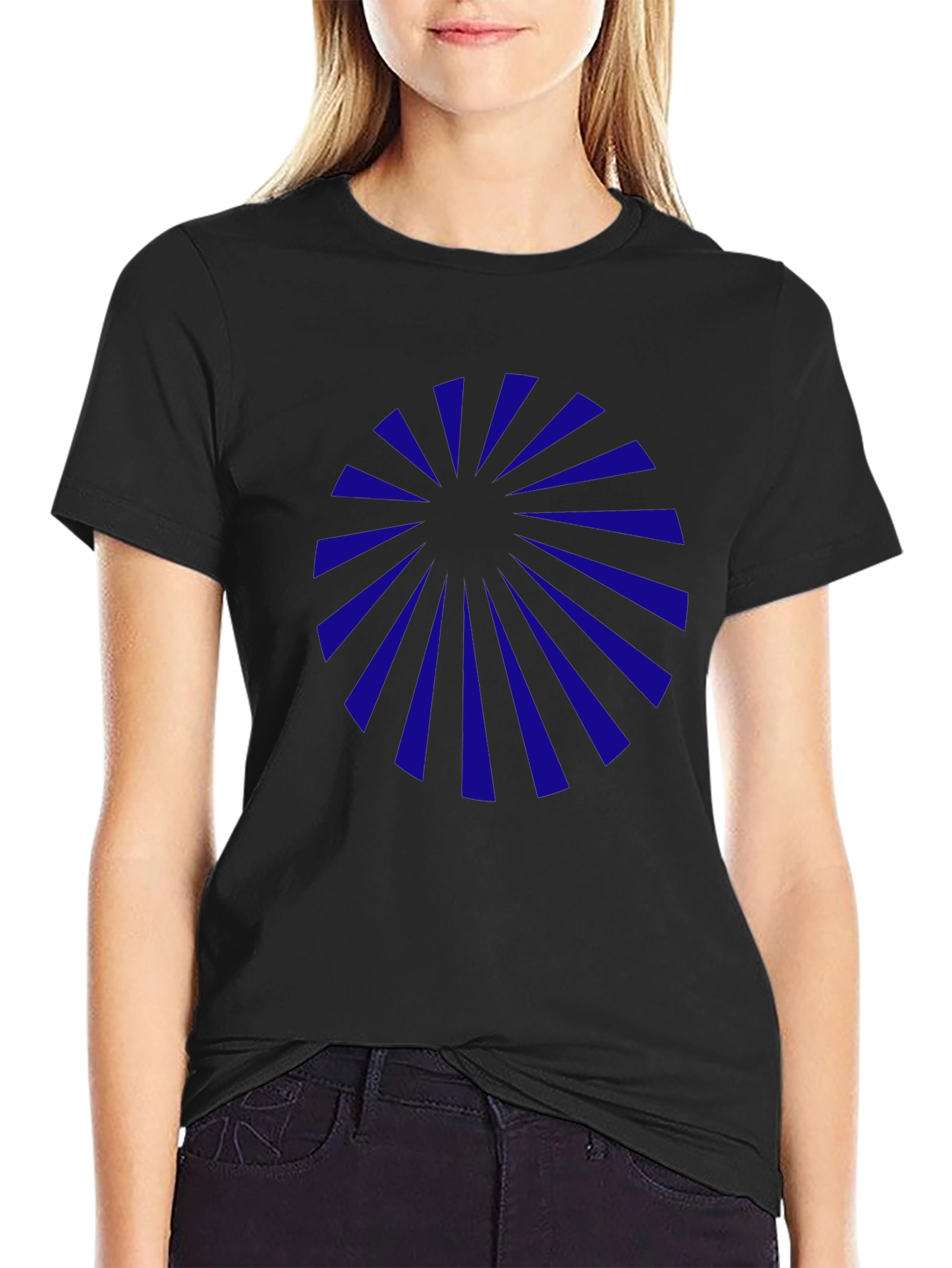 Mens Black Graphic Tee - Blue Sunburst Design