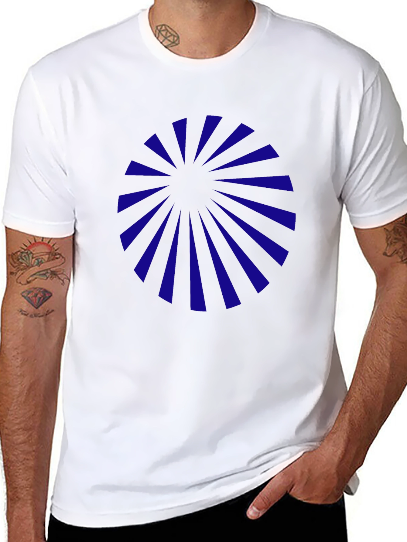 Mens Black Graphic Tee - Blue Sunburst Design