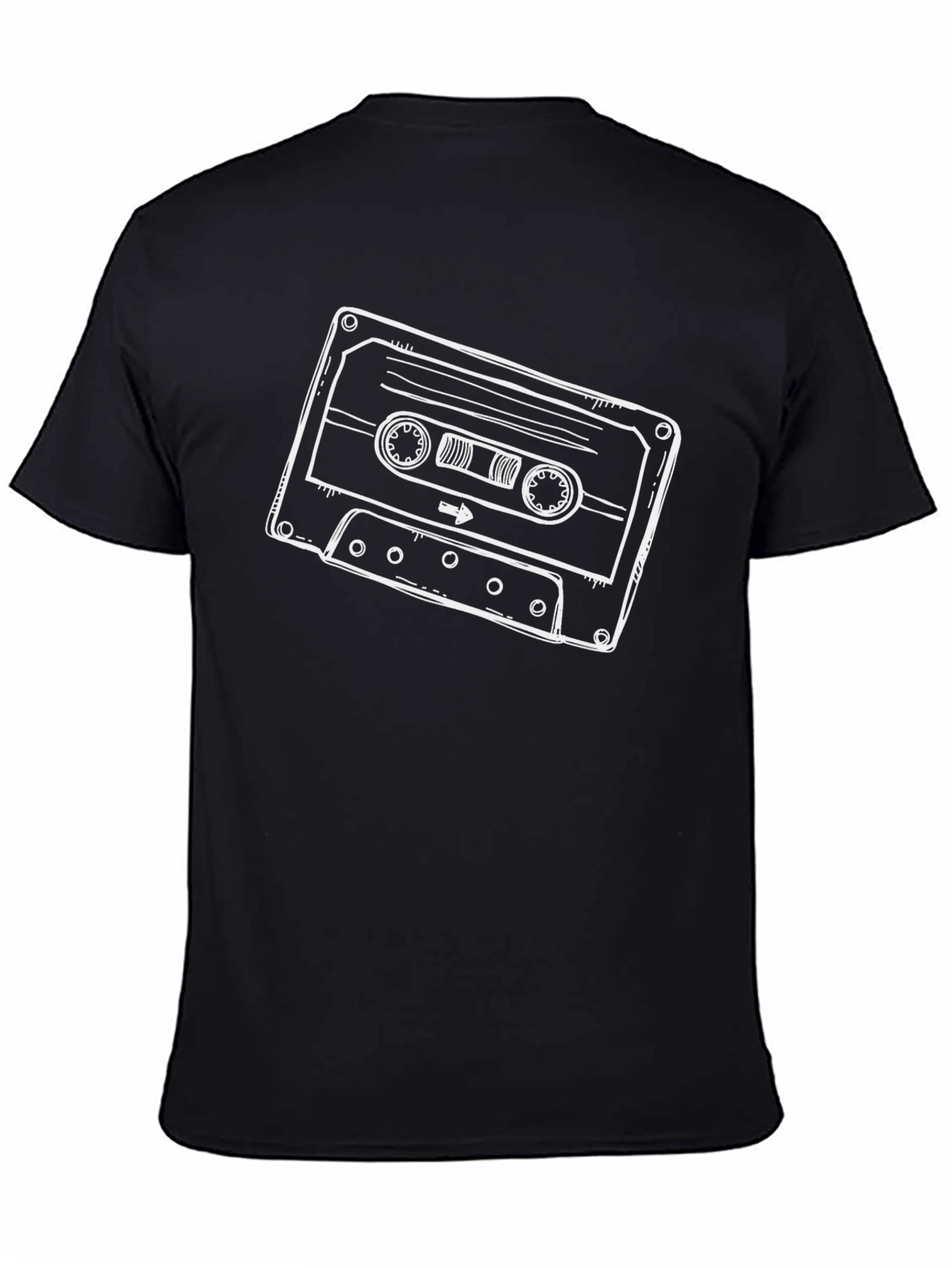 Retro Cassette Tape Graphic Tee - Black Cotton T-Shirt