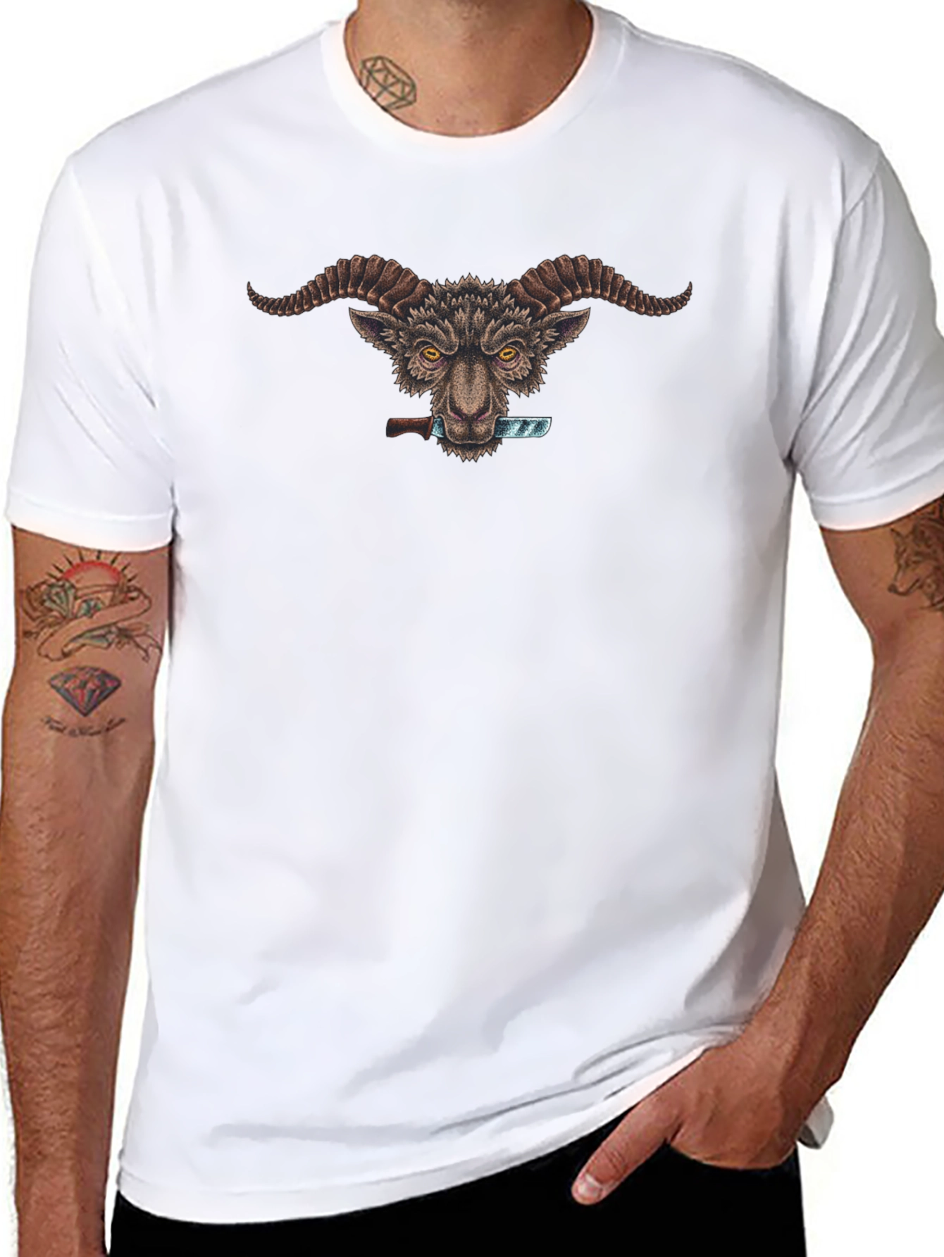 Goat with Knife Graphic Tee - Edgy & Unique