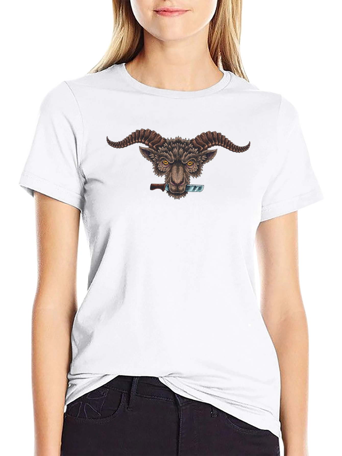 Goat with Knife Graphic Tee - Edgy & Unique