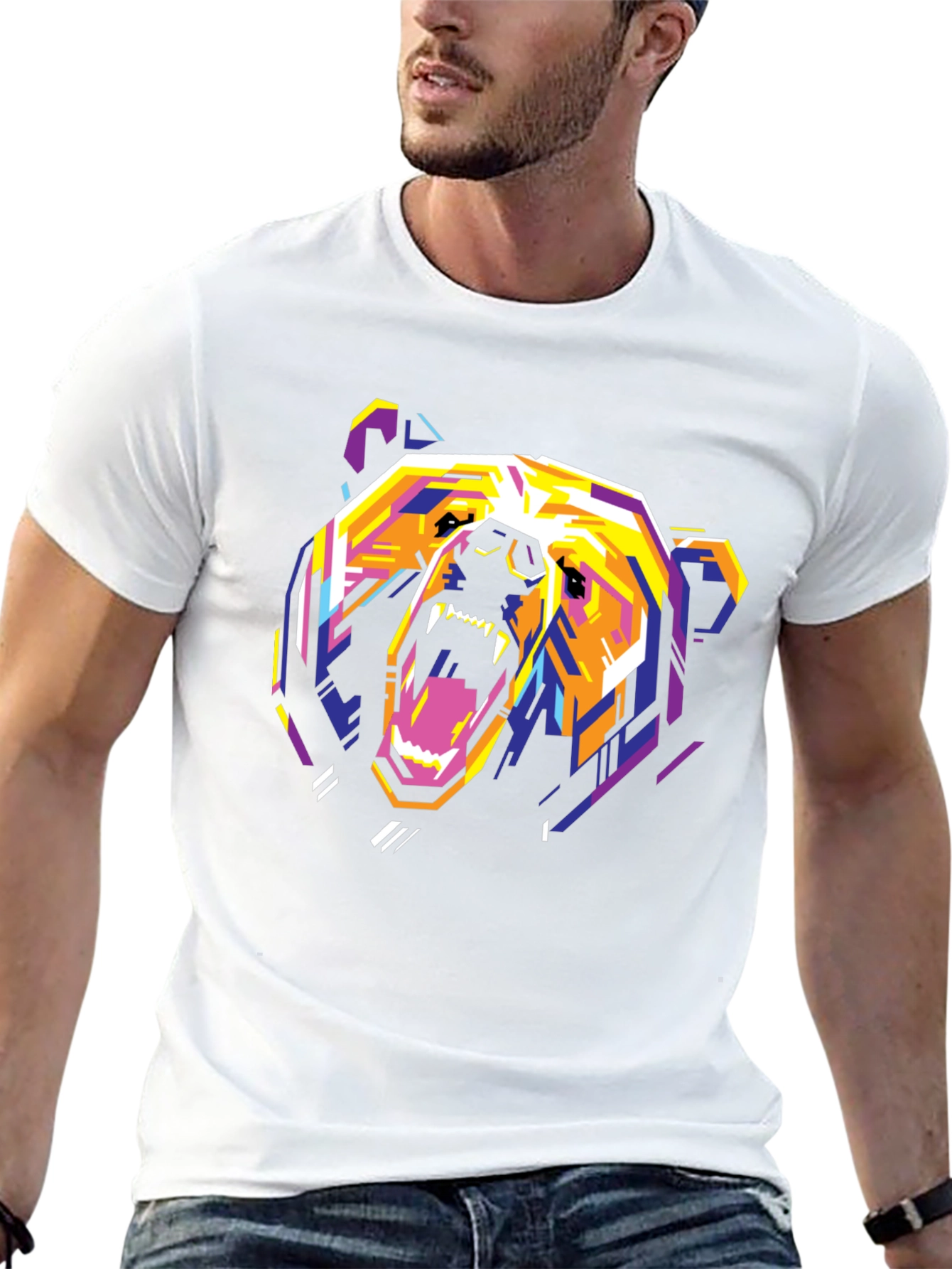 Geometric Bear Graphic Print T-Shirt
