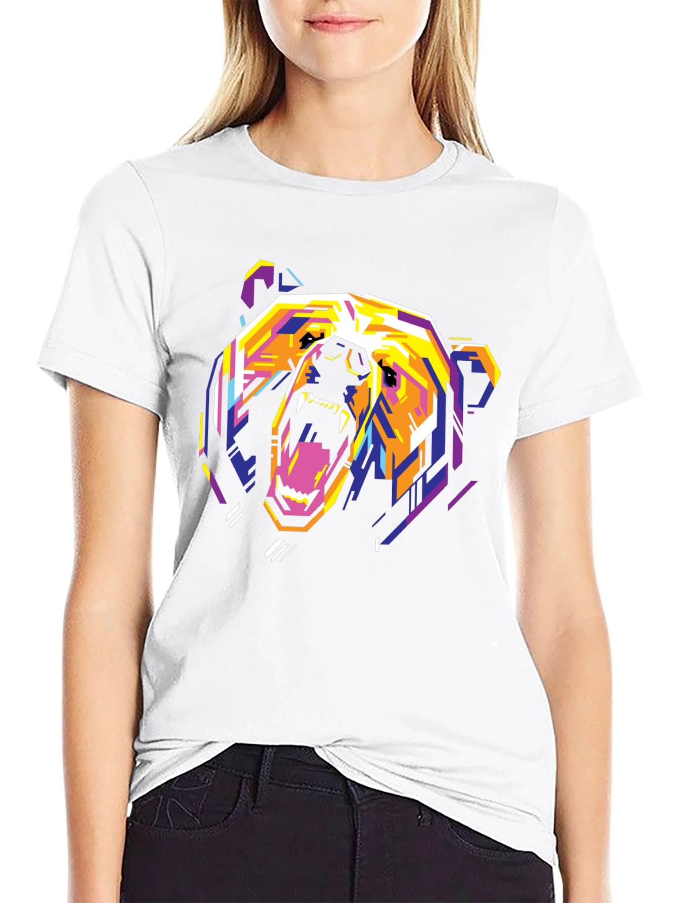 Geometric Bear Graphic Print T-Shirt