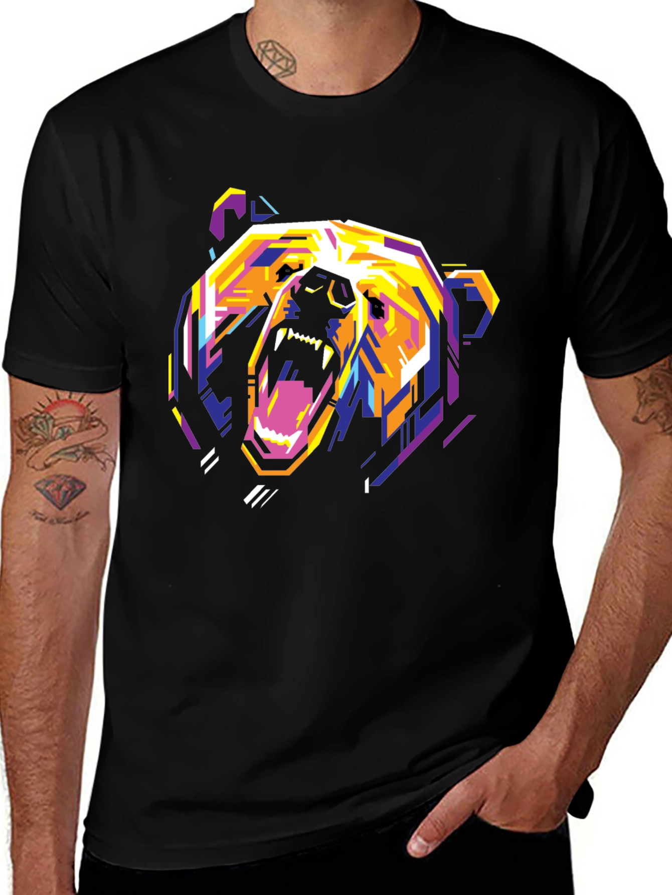 Geometric Bear Graphic Print T-Shirt